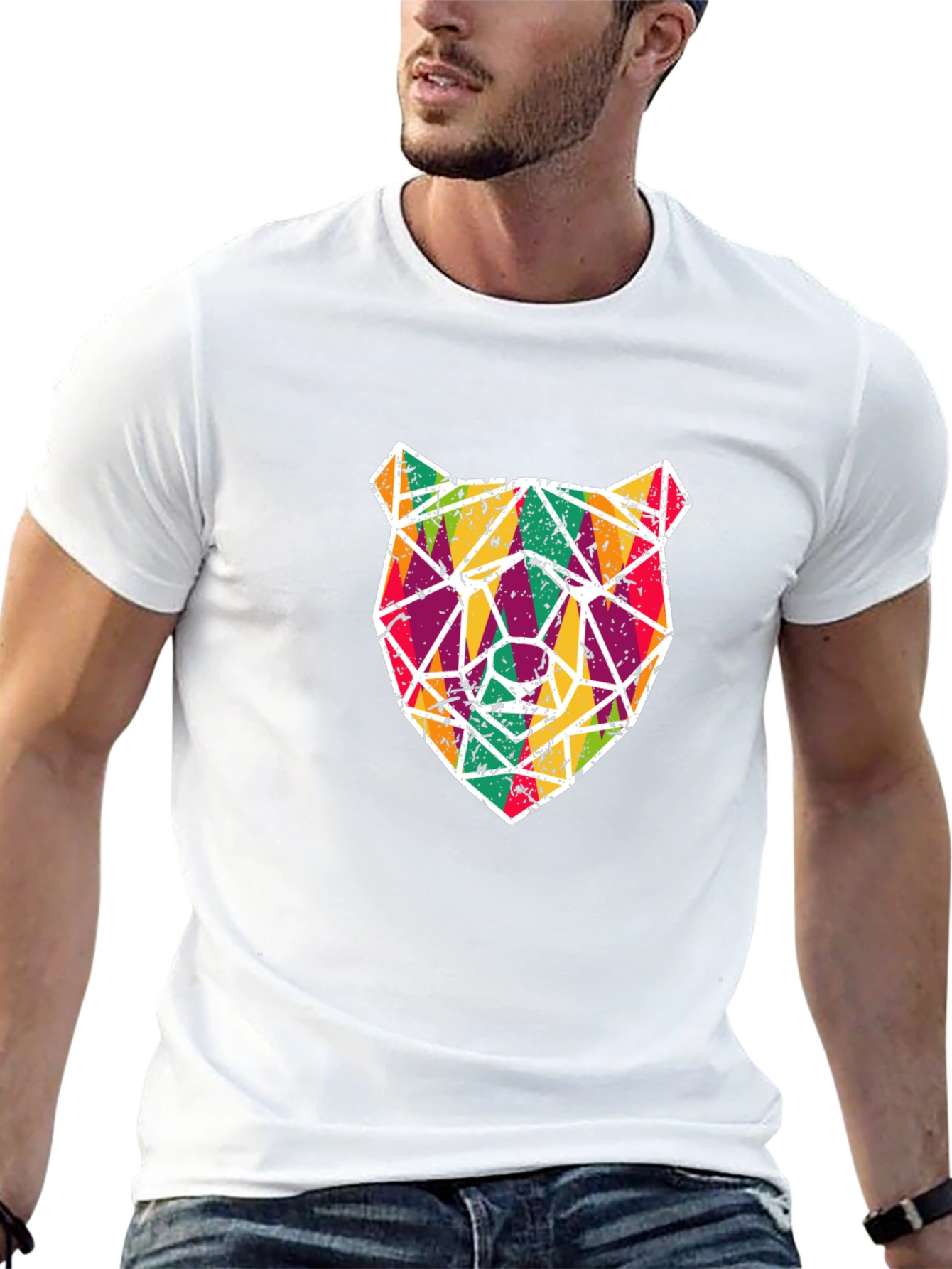 Geometric Bear Graphic T-Shirt - Cool Modern Design