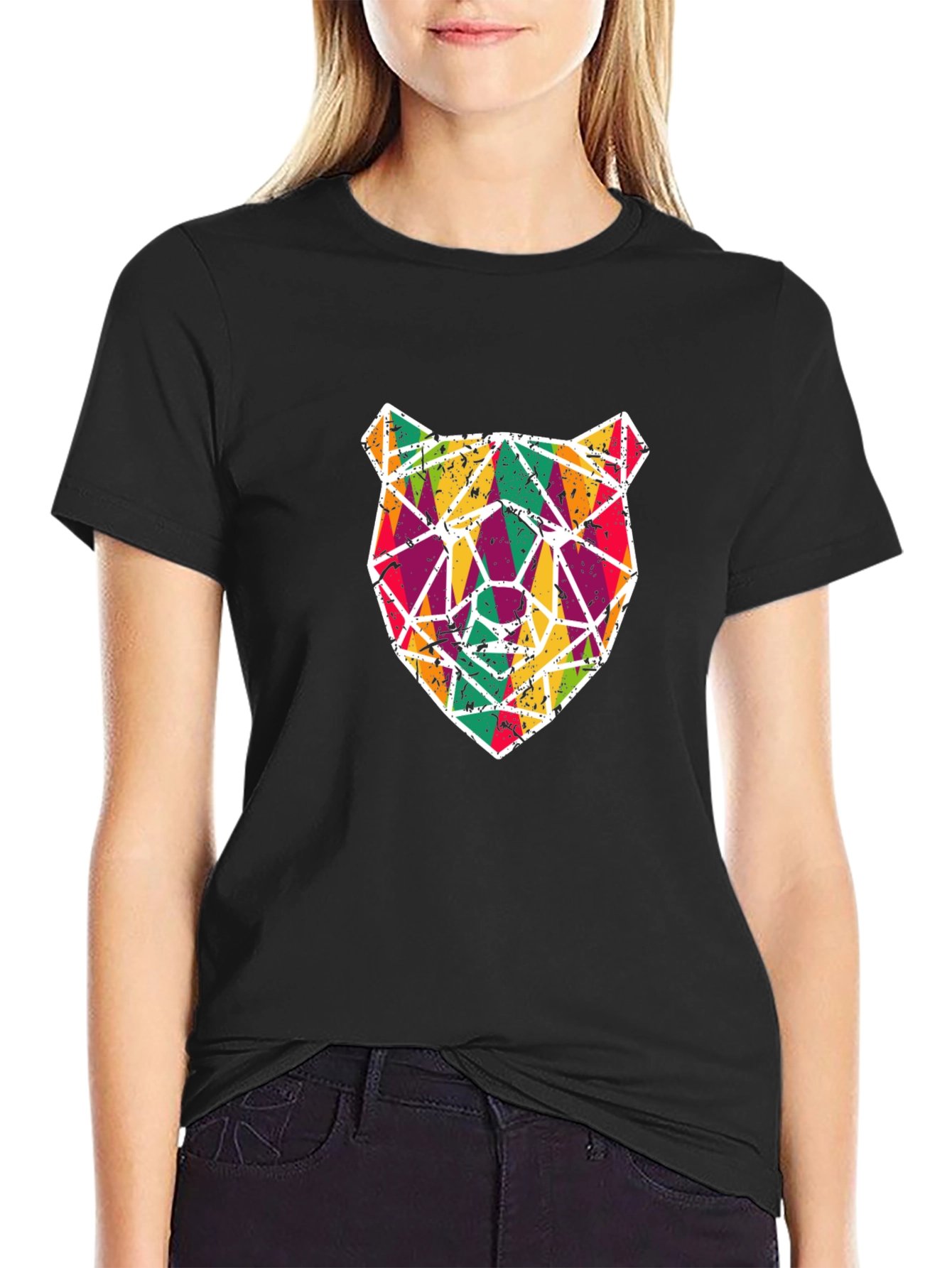 Geometric Bear Graphic T-Shirt - Cool Modern Design
