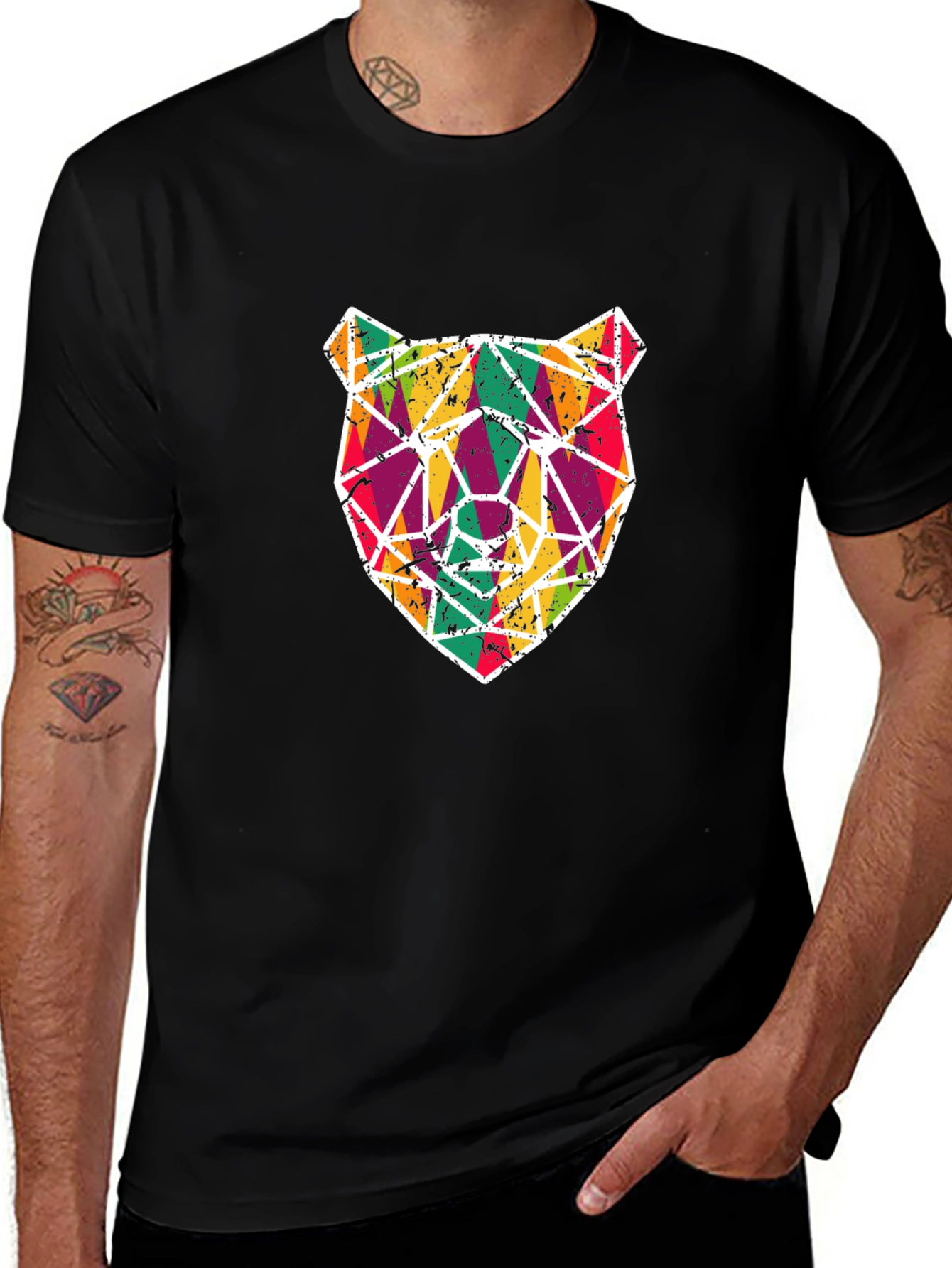 Geometric Bear Graphic T-Shirt - Cool Modern Design
