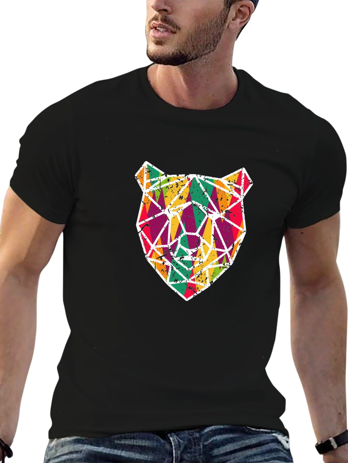 Geometric Bear Graphic T-Shirt - Cool Modern Design