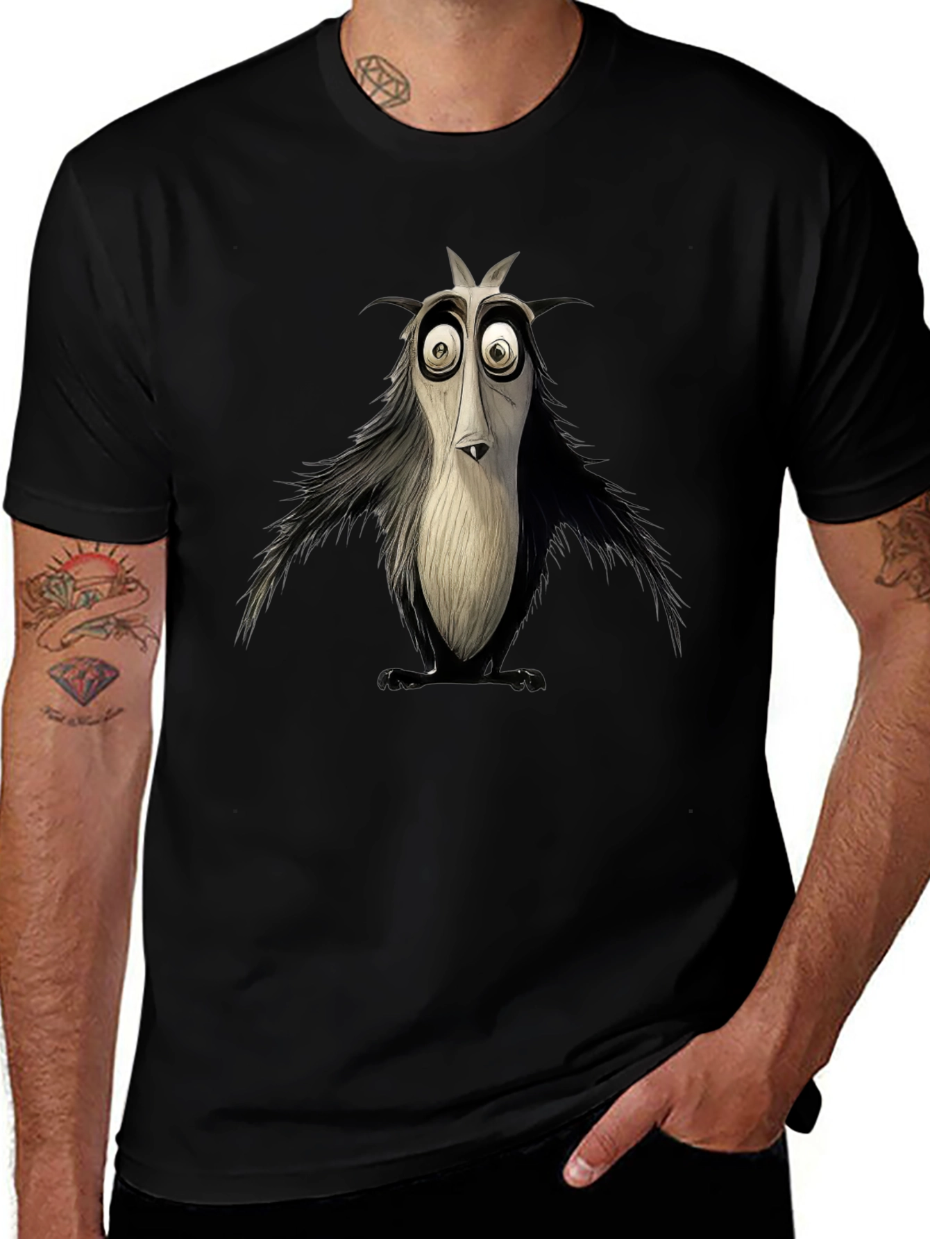 Cartoon Bird Graphic Tee - Black Unique Design