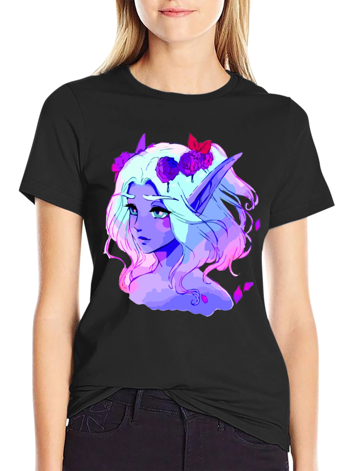 Elf Portrait Graphic Tee - Black Cotton Shirt