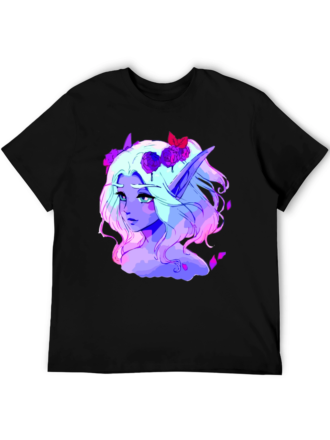Elf Portrait Graphic Tee - Black Cotton Shirt
