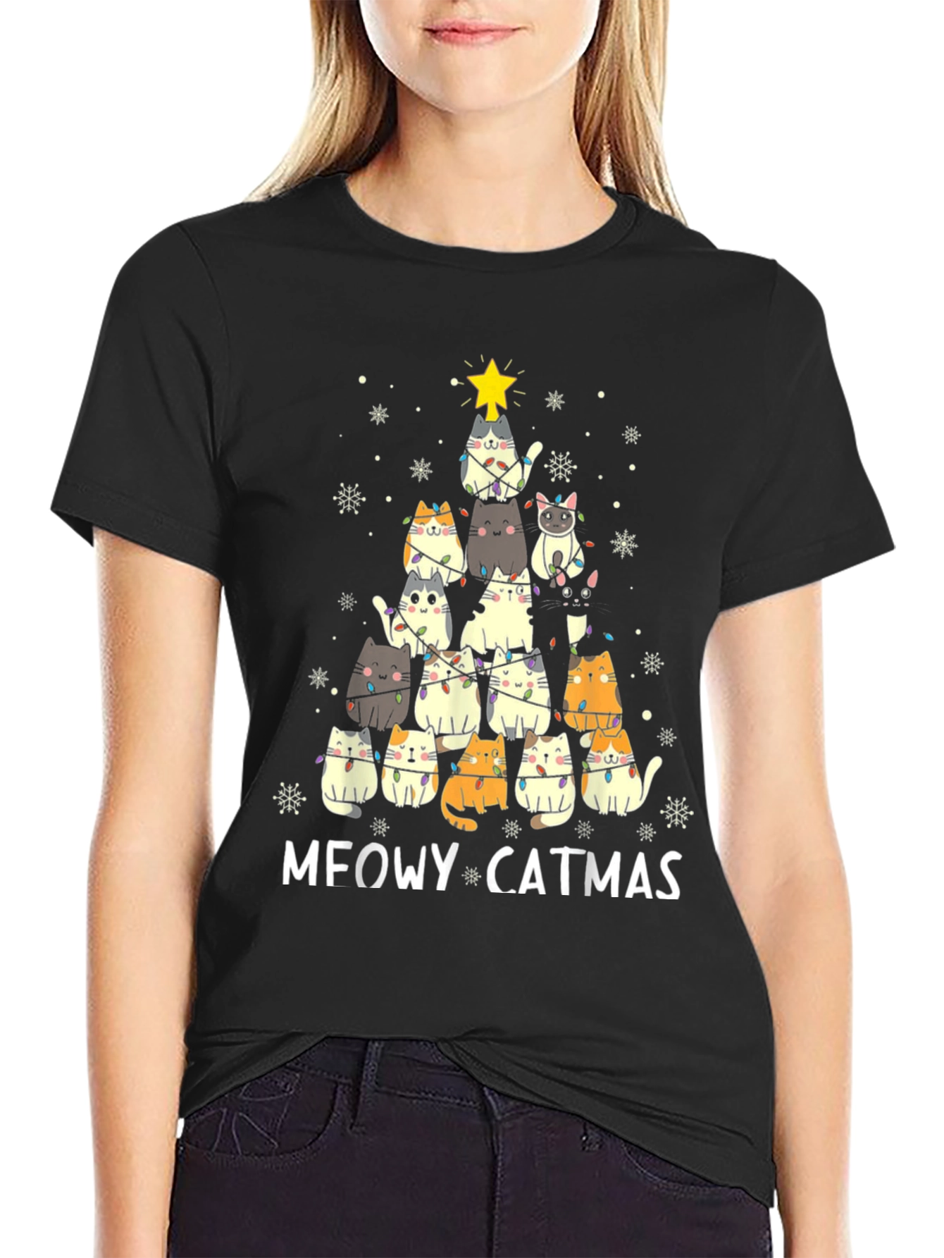 Meowy Catmas T-Shirt - Holiday Cat Christmas Tree Tee