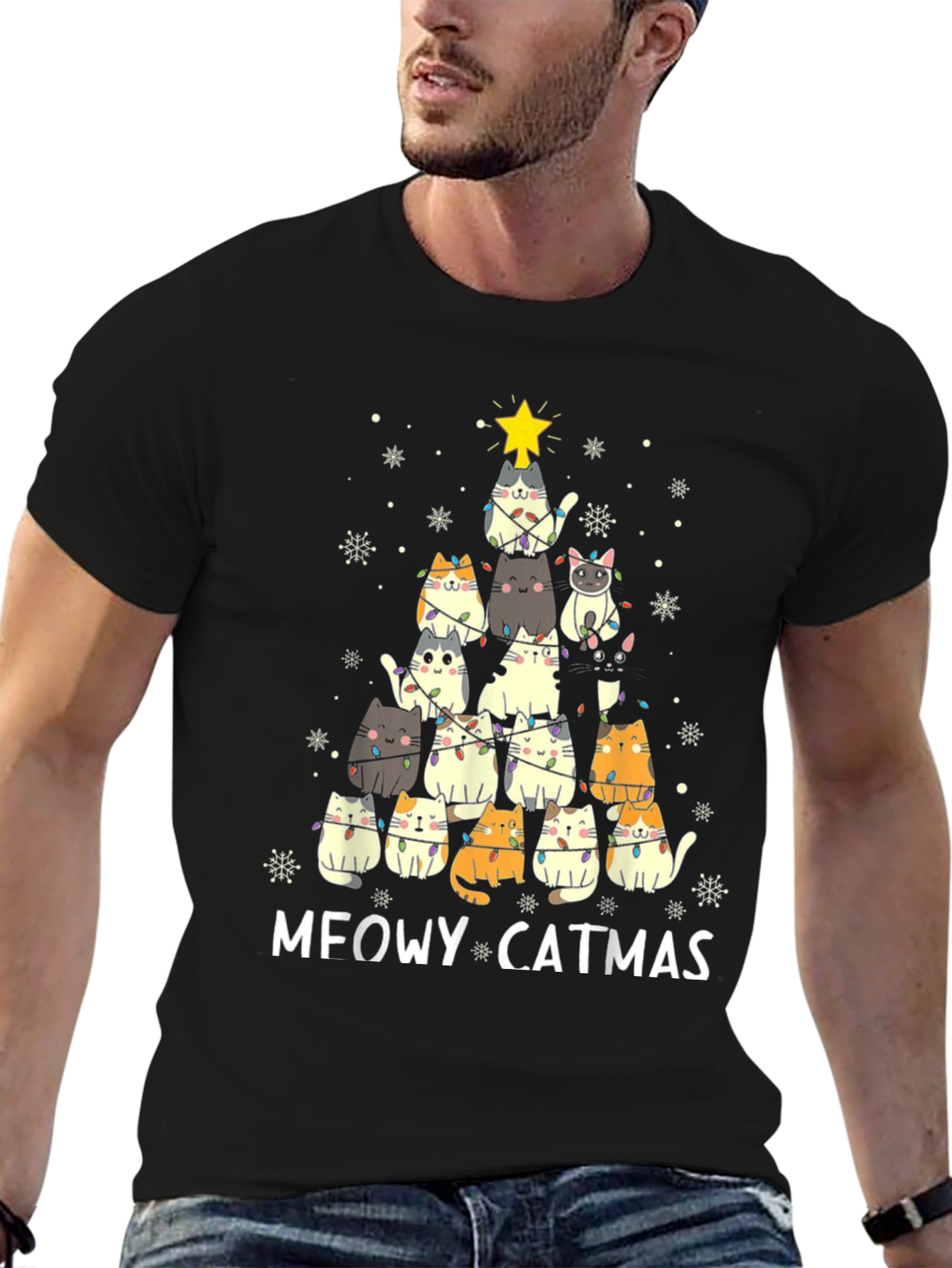 Meowy Catmas T-Shirt - Holiday Cat Christmas Tree Tee