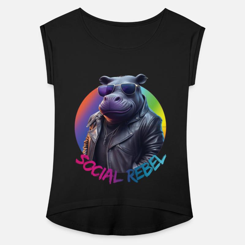 Hippopotamus in sunglasses and a leather jacket