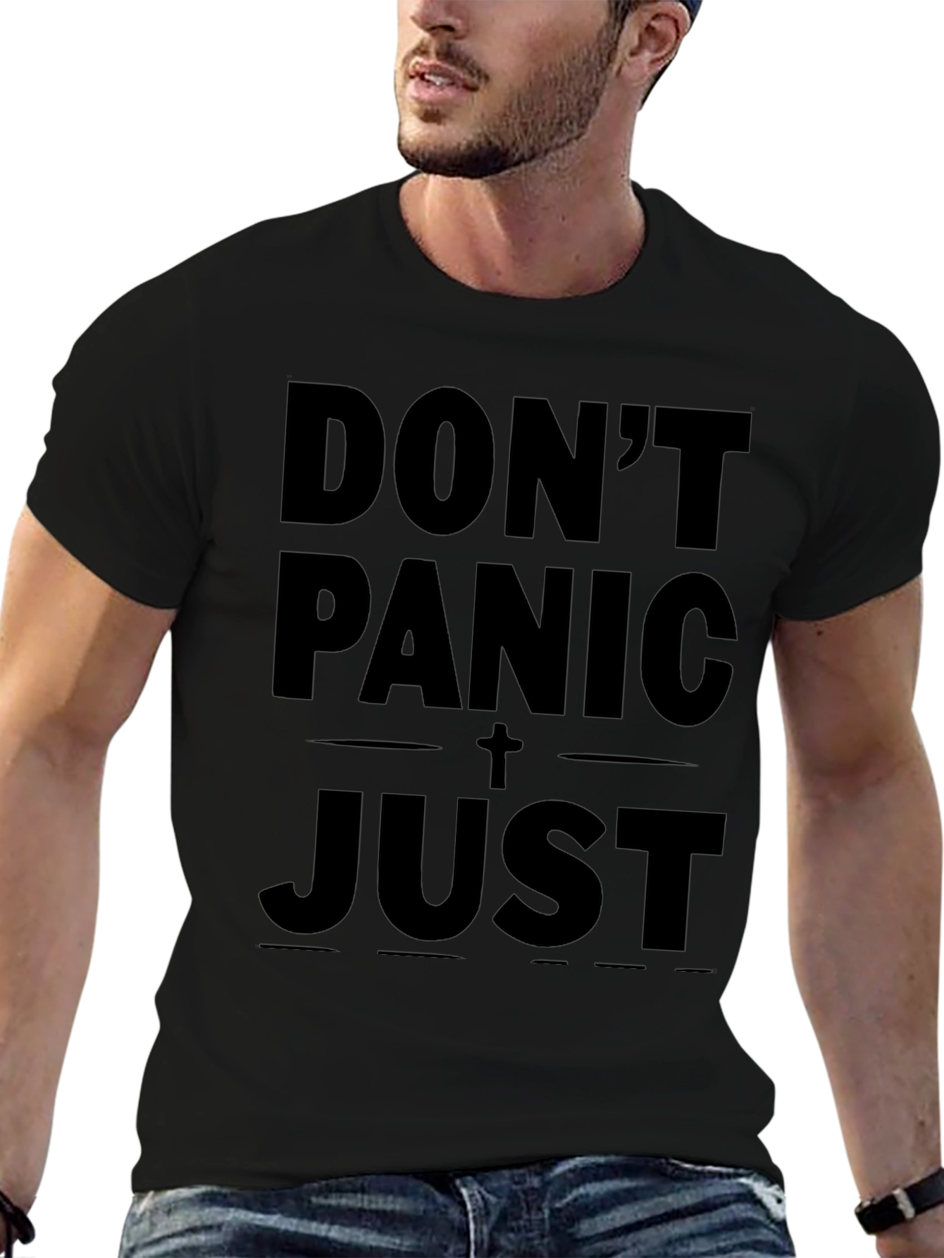 Dont Panic Just Pray Black Graphic Tee