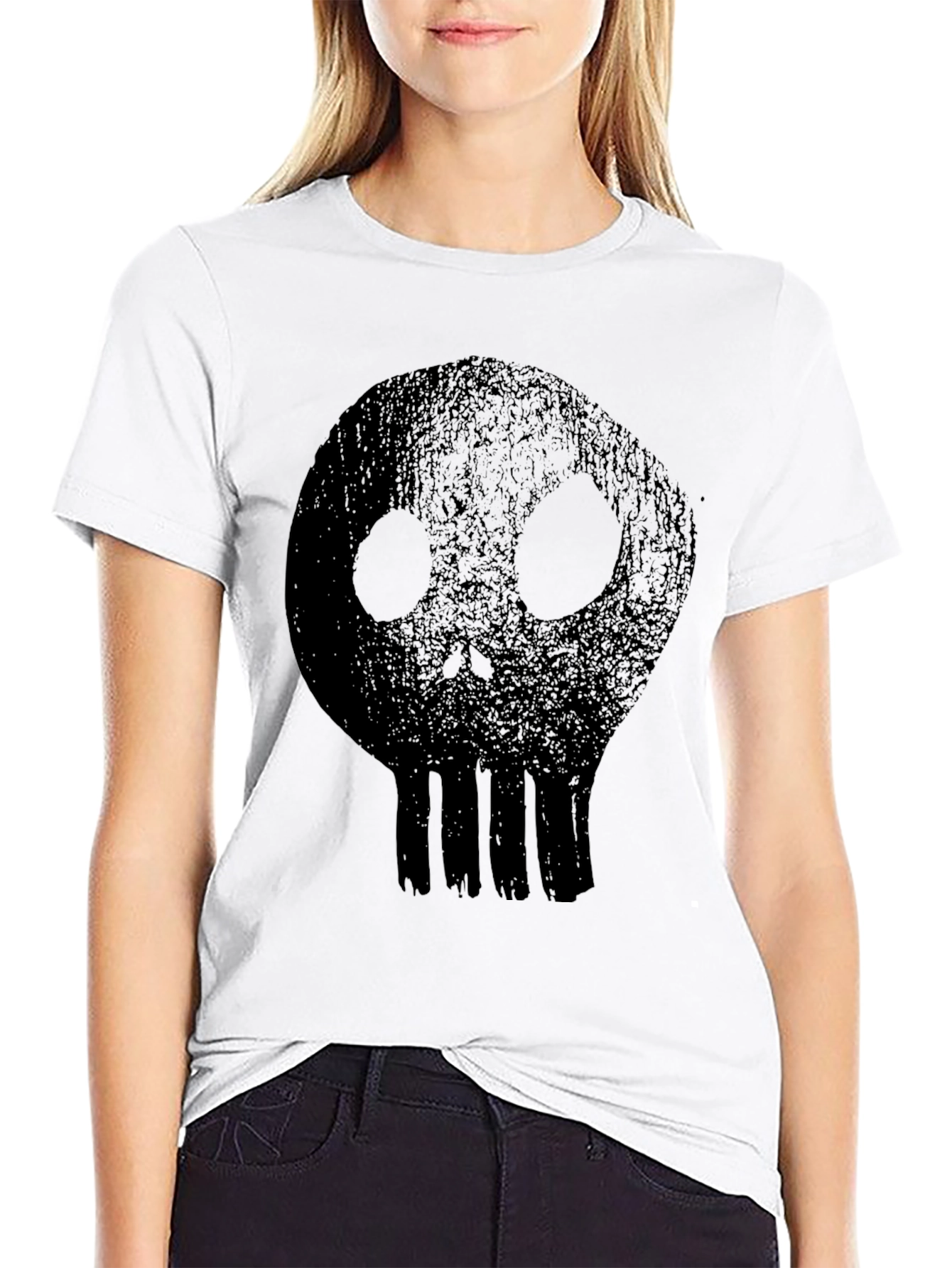 Mens Black T-Shirt with Distressed Skull Graphic