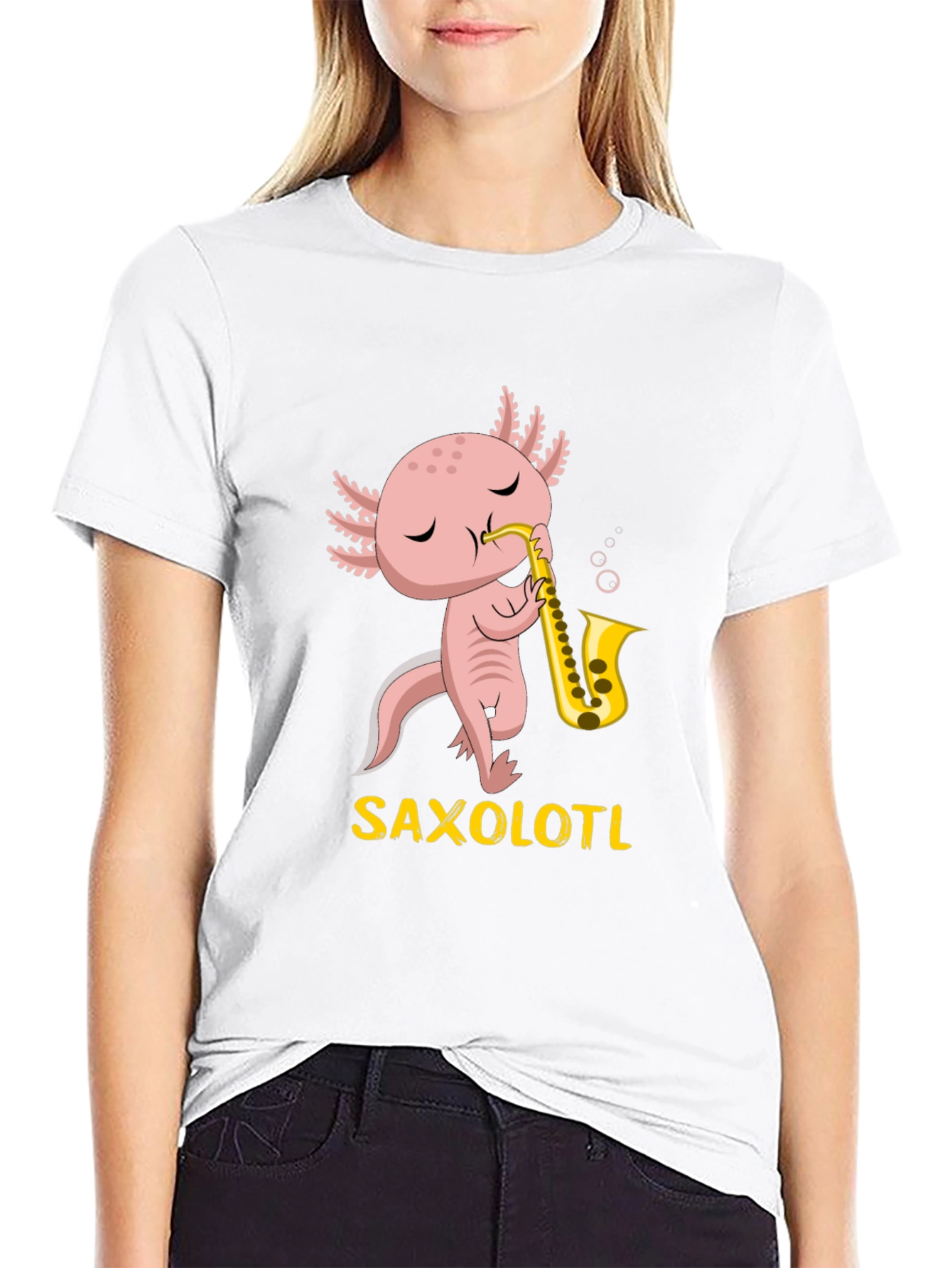 Saxolotl T-Shirt: Funny Axolotl Saxophone Player Tee