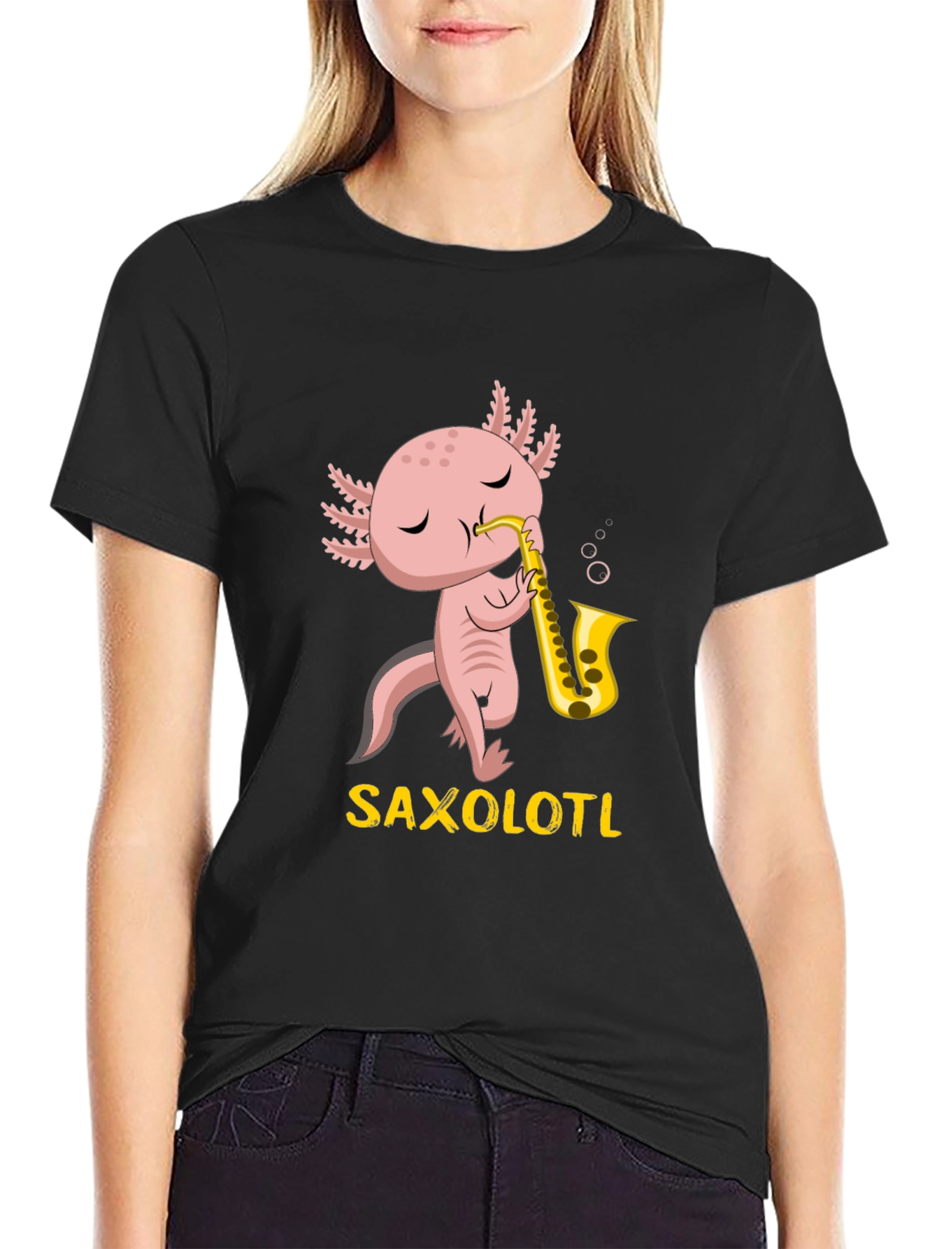 Saxolotl T-Shirt: Funny Axolotl Saxophone Player Tee