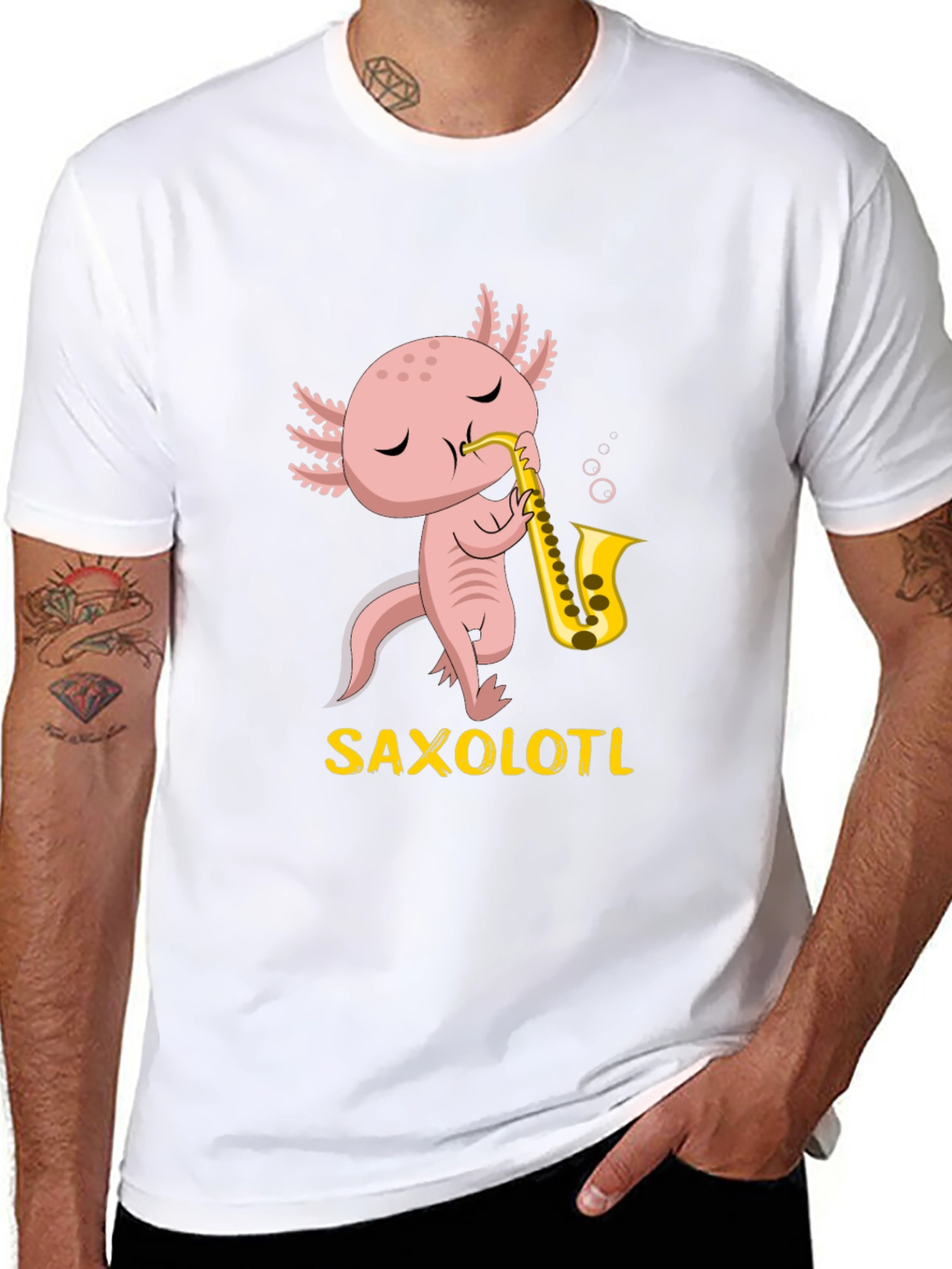 Saxolotl T-Shirt: Funny Axolotl Saxophone Player Tee