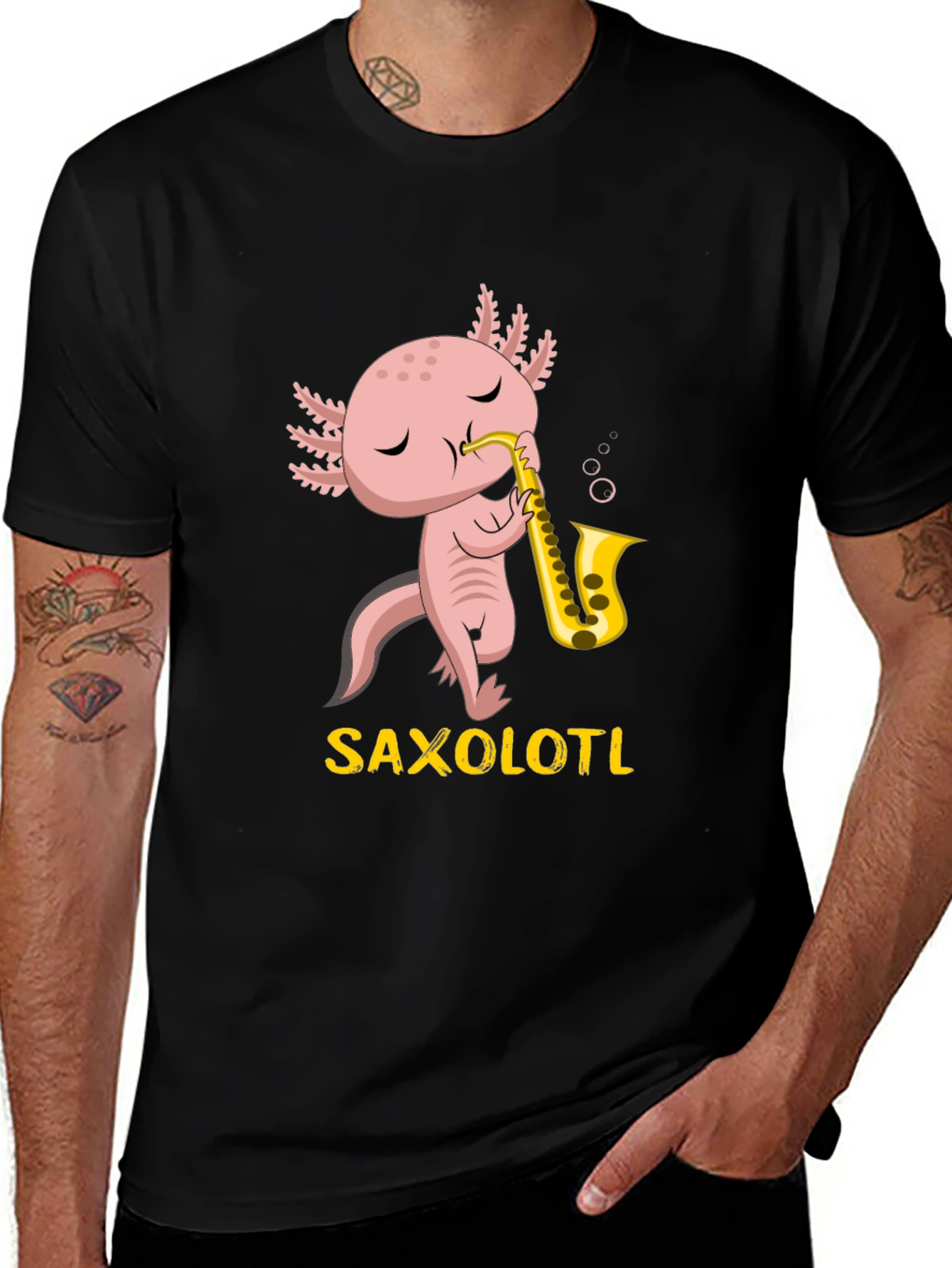 Saxolotl T-Shirt: Funny Axolotl Saxophone Player Tee