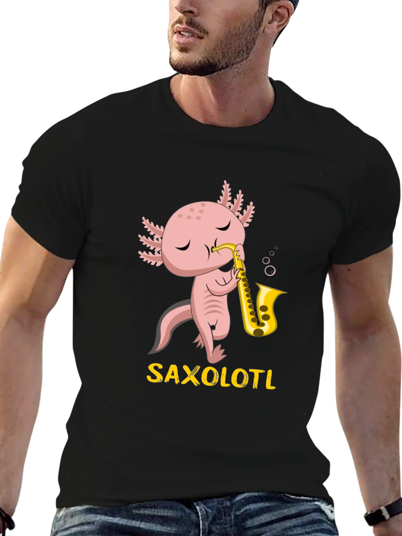 Saxolotl T-Shirt: Funny Axolotl Saxophone Player Tee