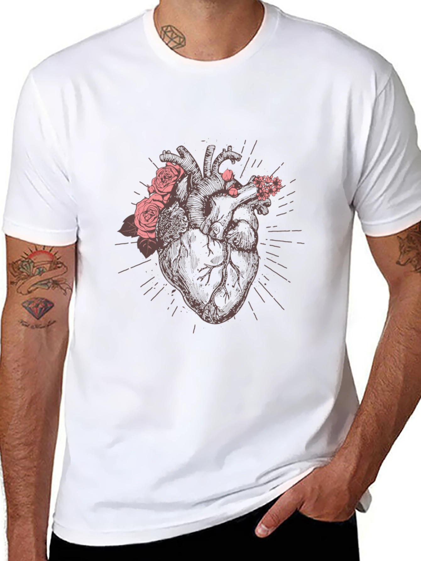Floral Heart Graphic Tee - Unique Anatomical Design