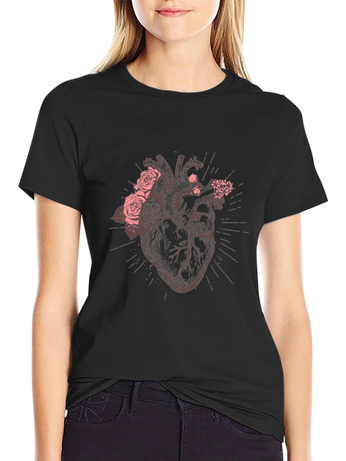 Floral Heart Graphic Tee - Unique Anatomical Design