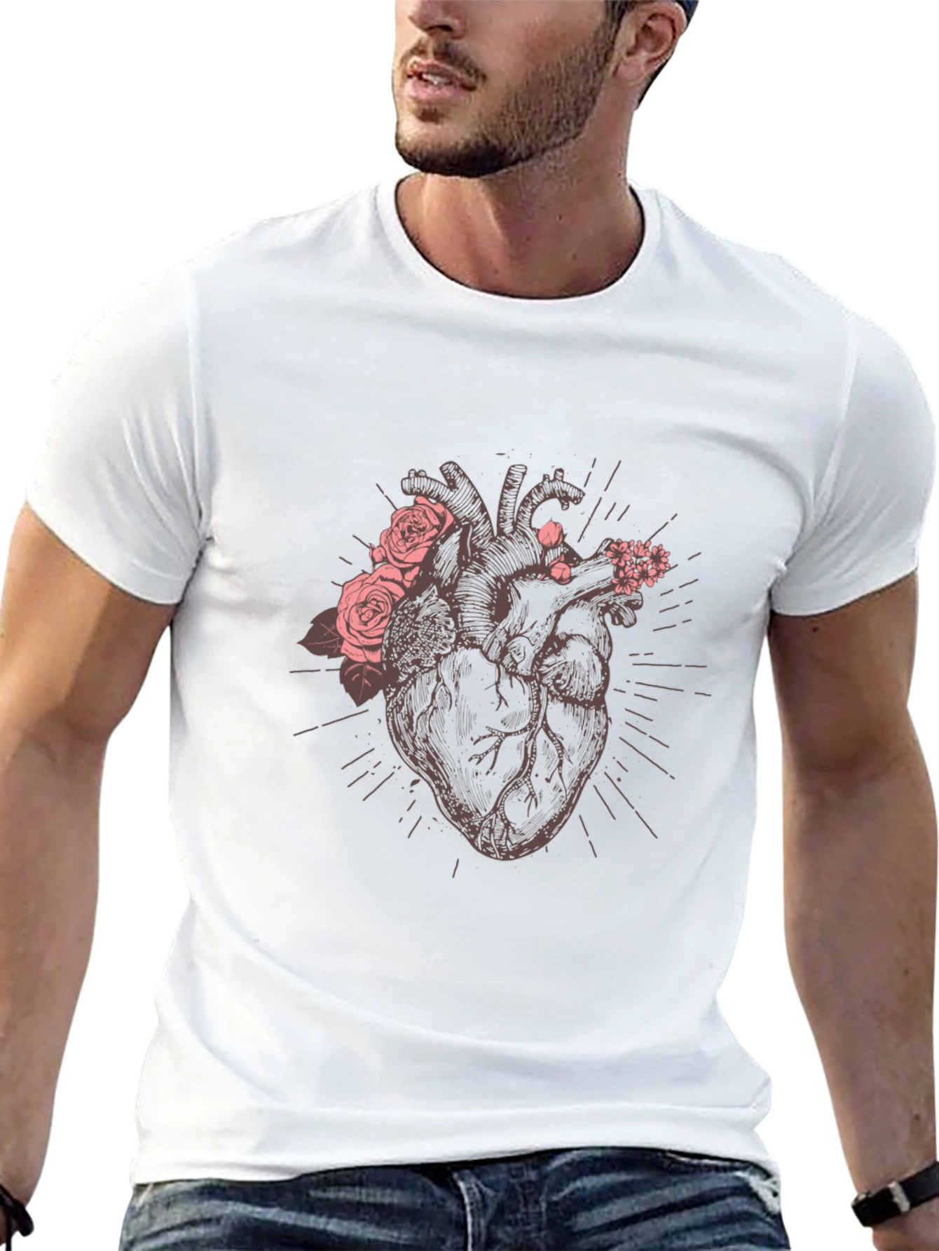 Floral Heart Graphic Tee - Unique Anatomical Design