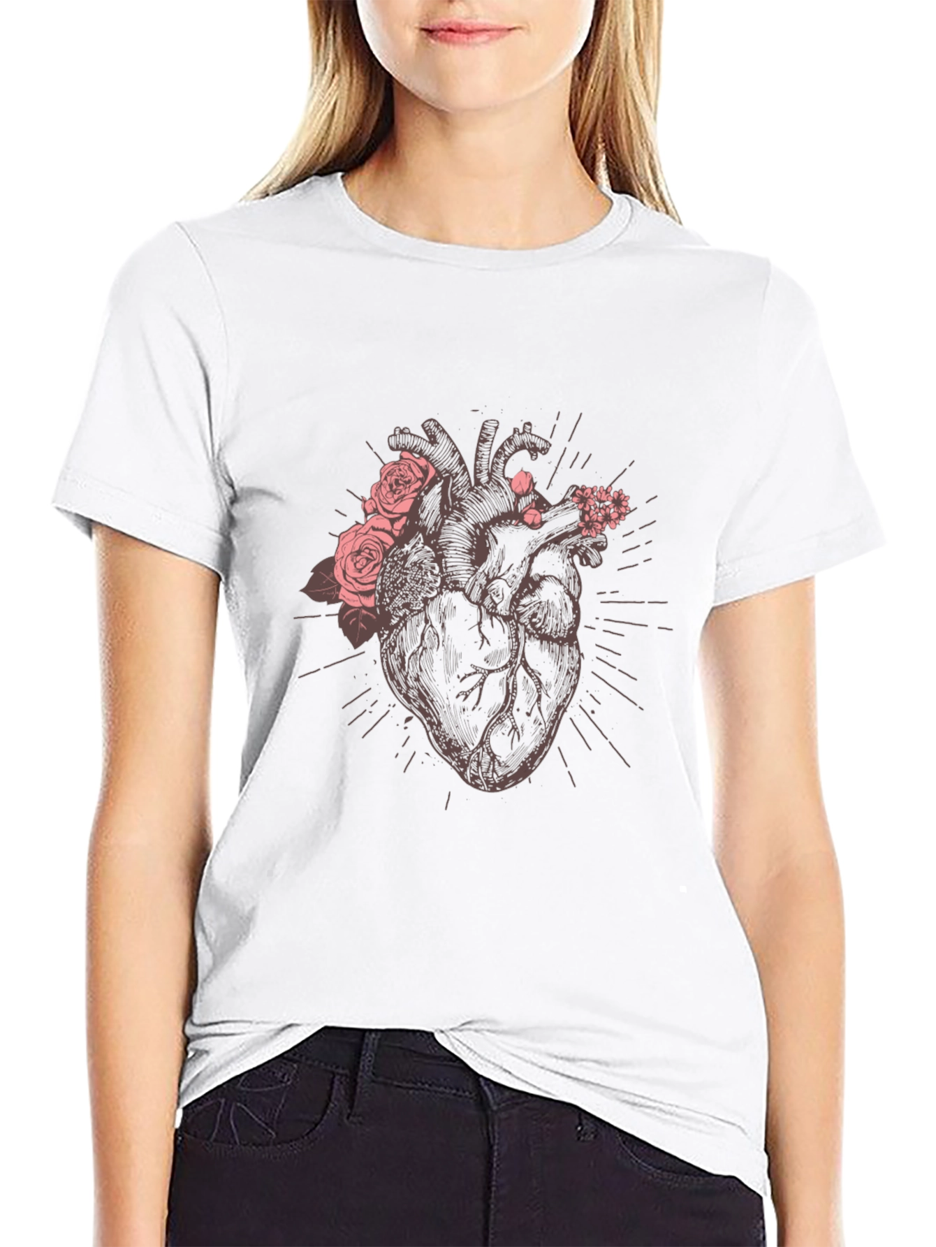 Floral Heart Graphic Tee - Unique Anatomical Design