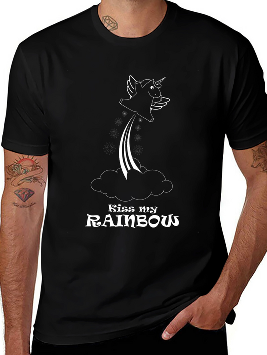 Kiss My Rainbow Unicorn T-Shirt - Black Cotton Tee