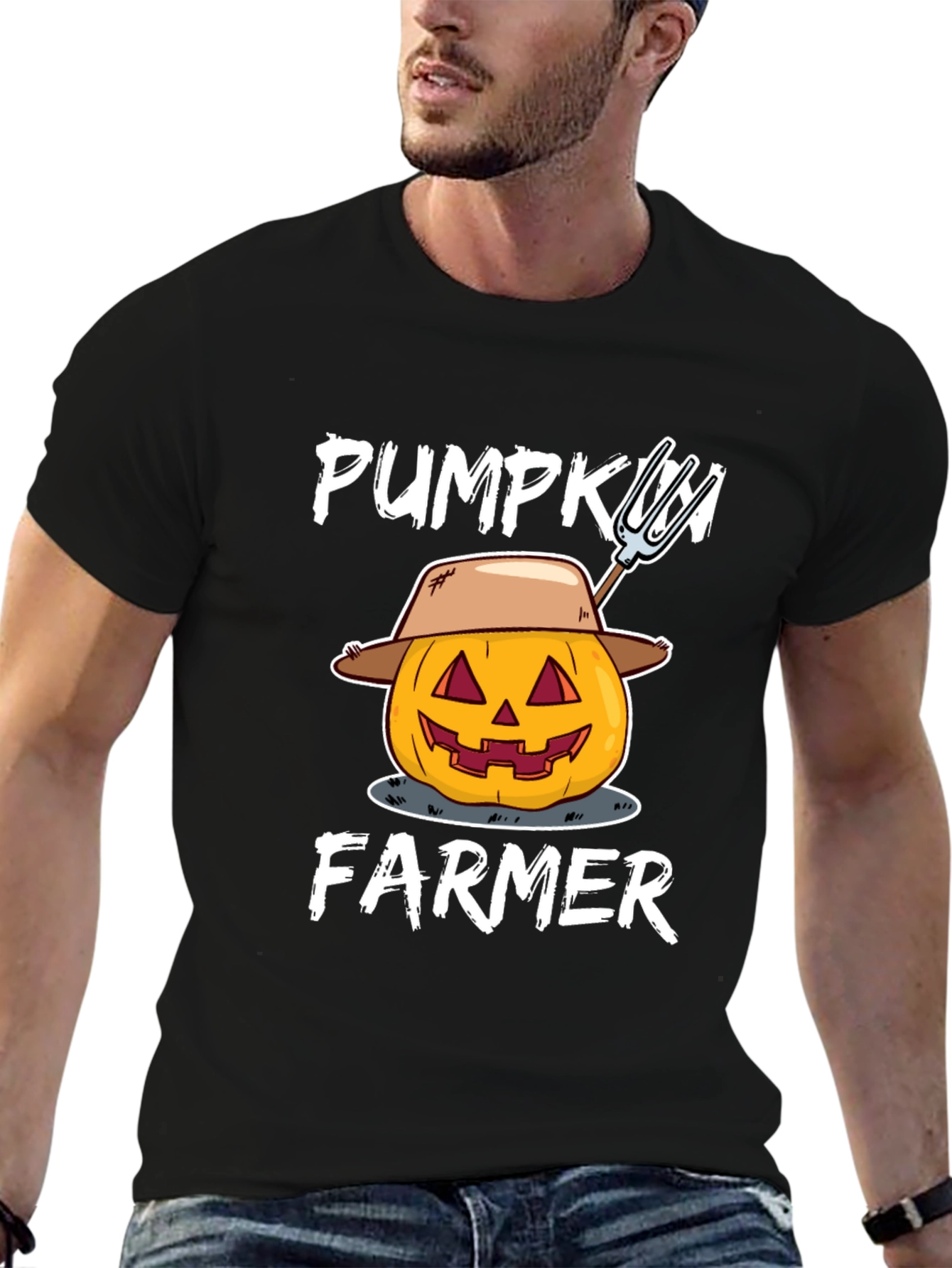 Pumpkin Farmer Graphic Tee - Halloween Harvest Shirt