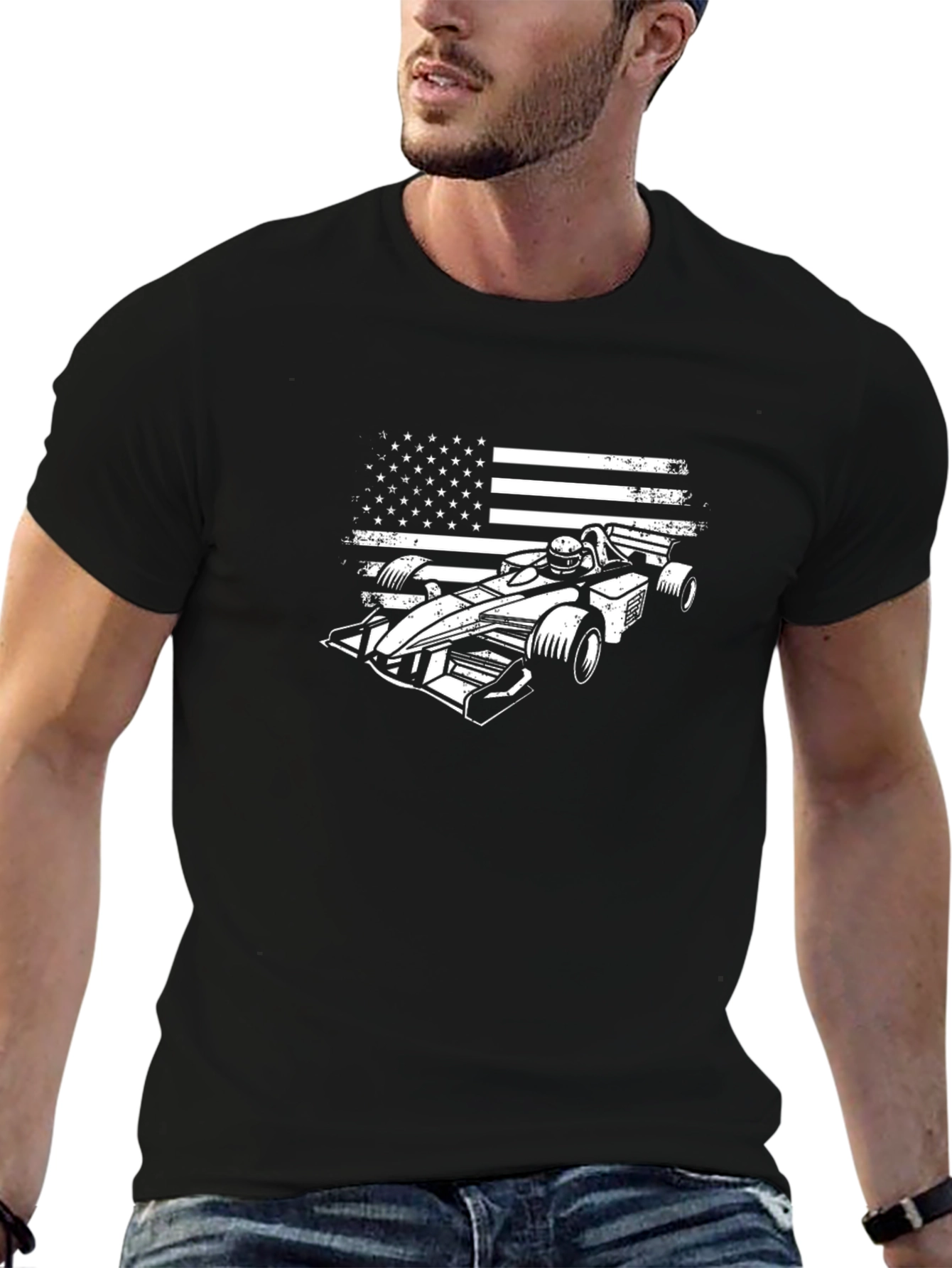 American Flag Race Car T-Shirt