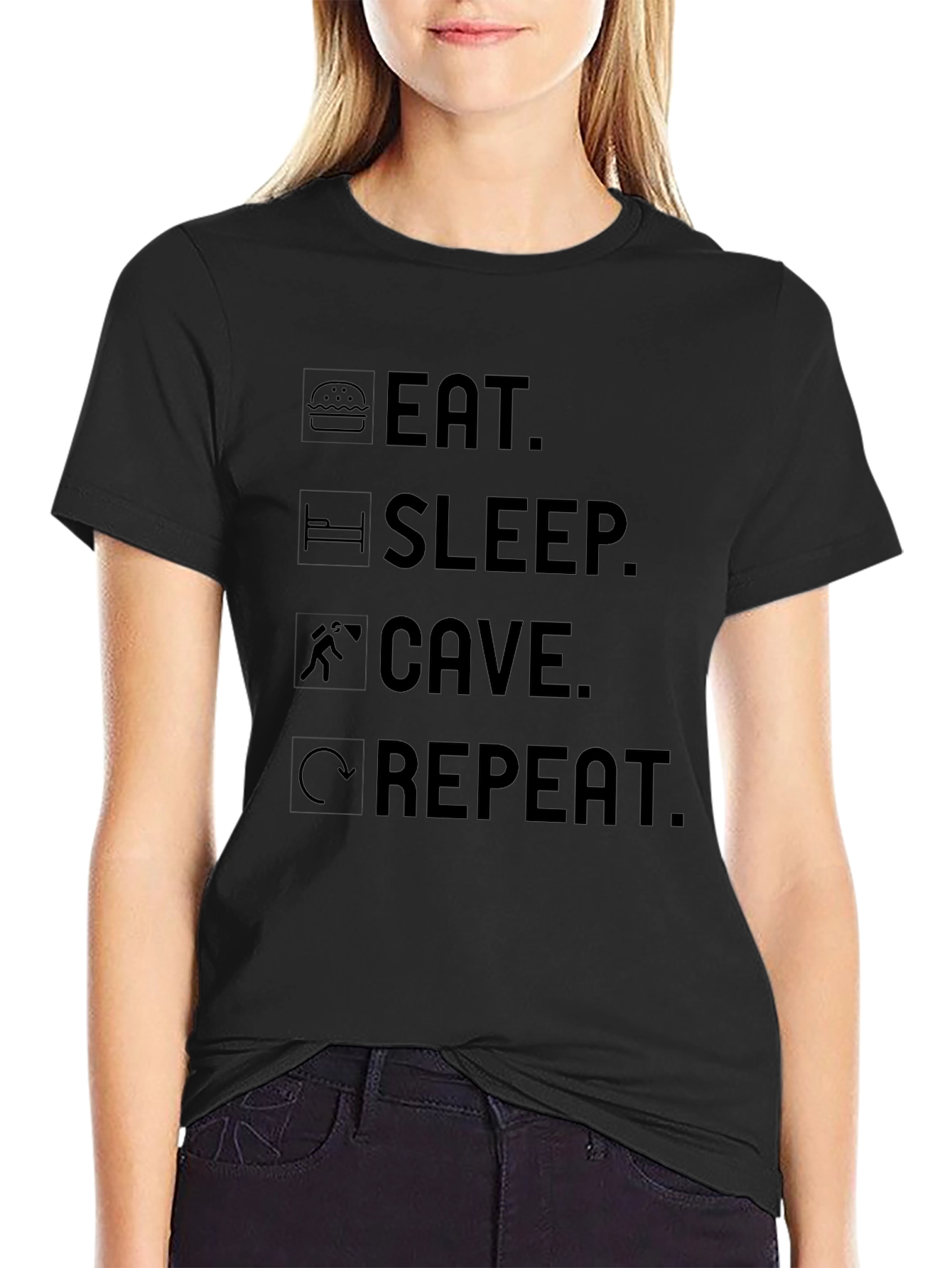 Eat Sleep Cave Repeat Graphic Tee - Black T-Shirt