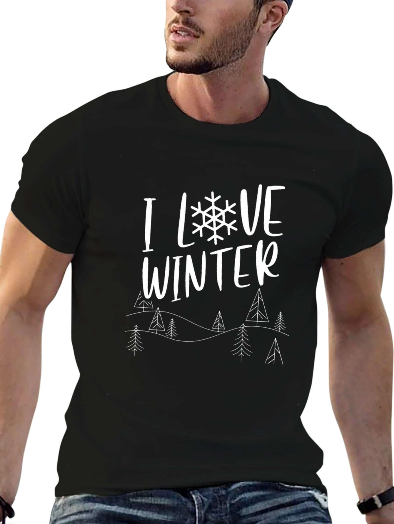 I Love Winter Graphic Tee - Black Cotton Blend
