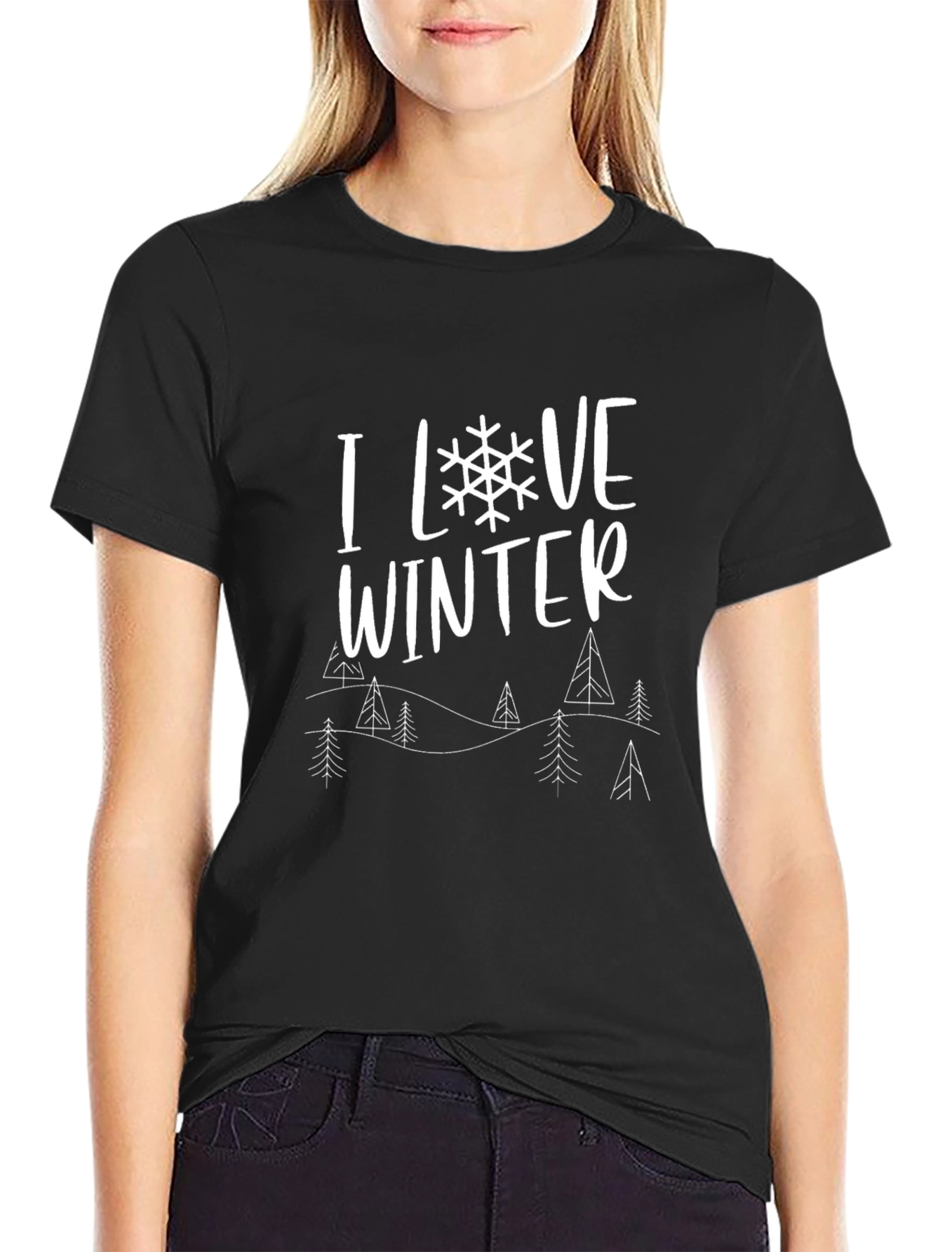 I Love Winter Graphic Tee - Black Cotton Blend