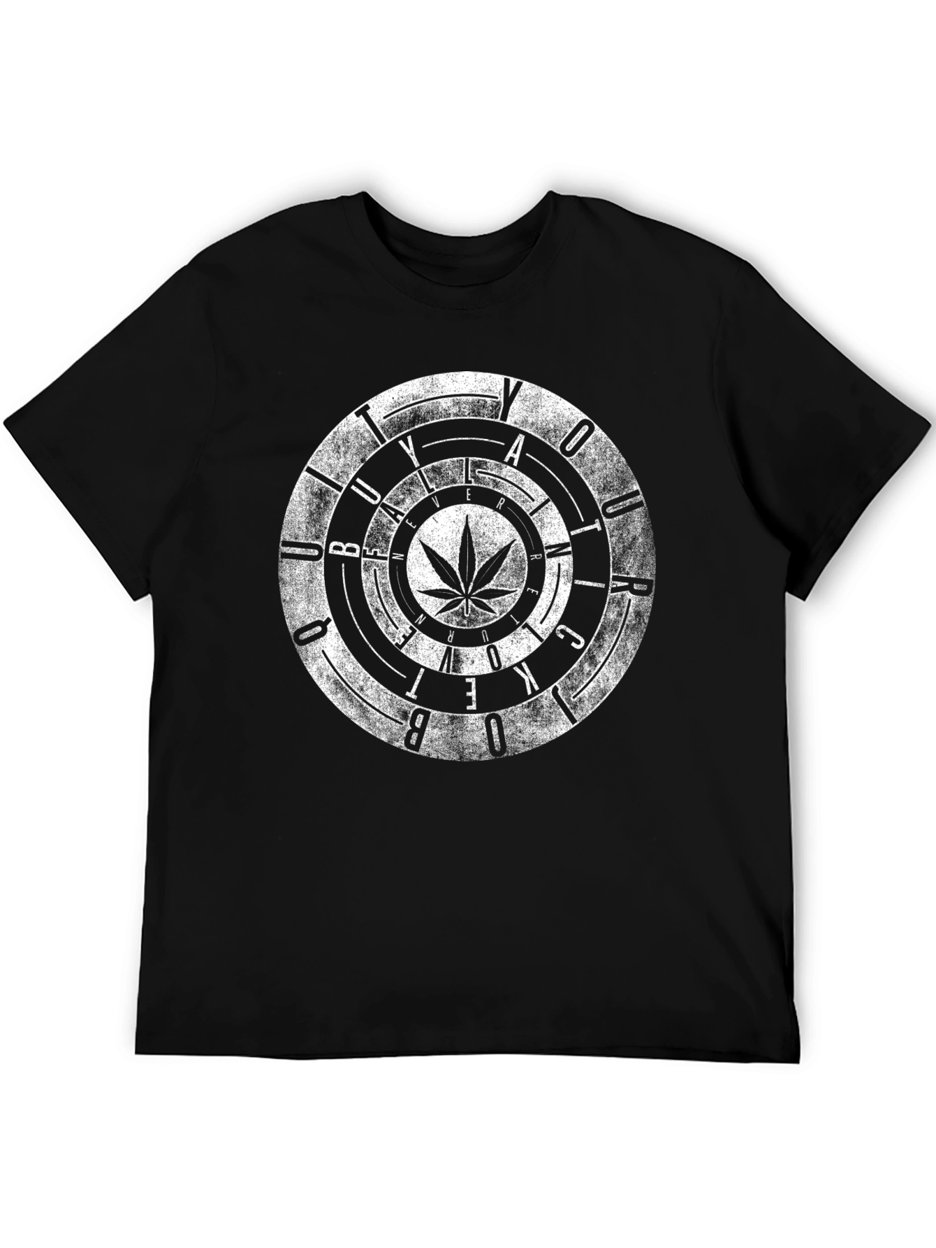 Circular Graphic T-Shirt with Cannabis Leaf