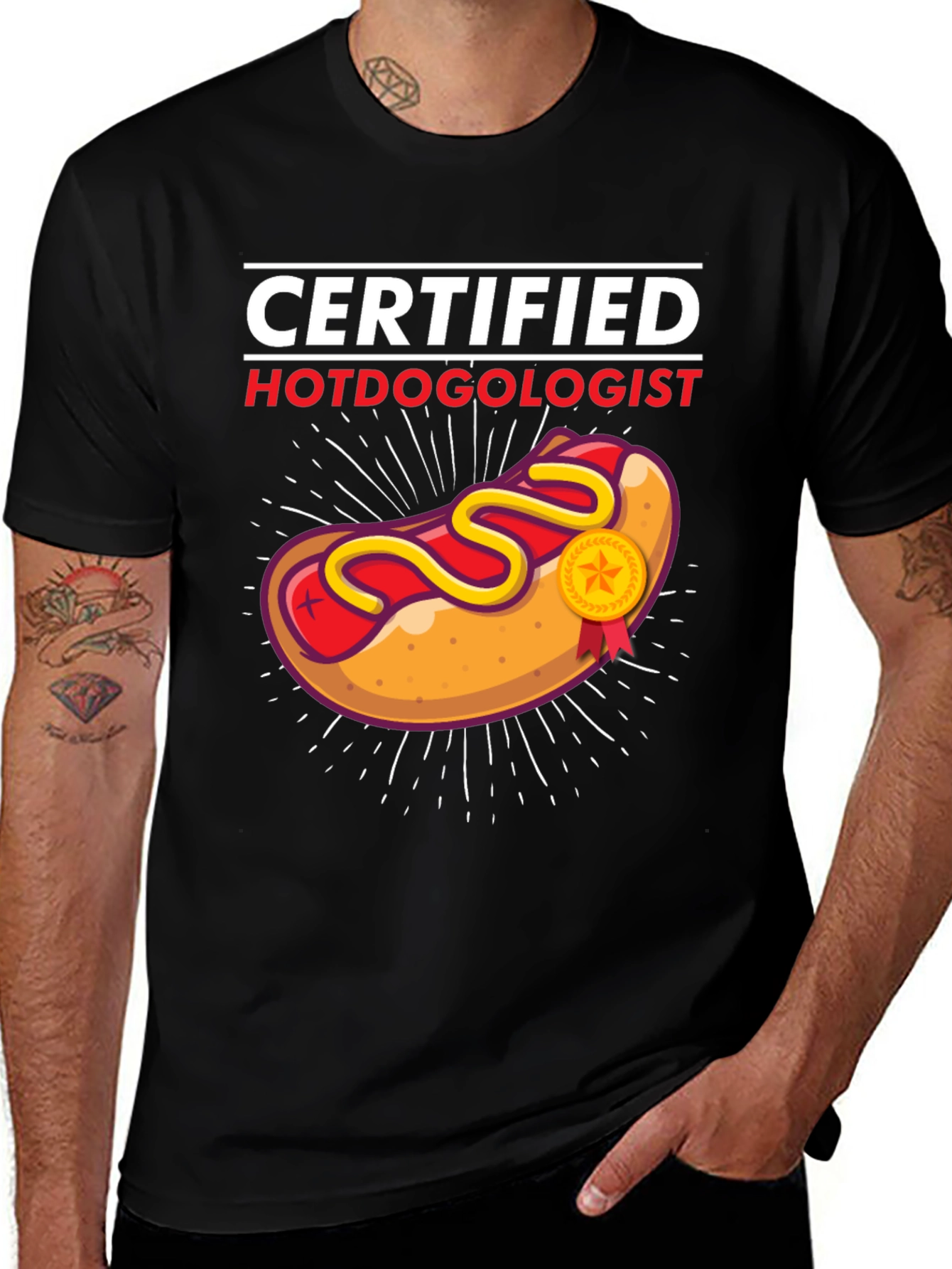 Certified Hotdogologist Black Graphic T-Shirt