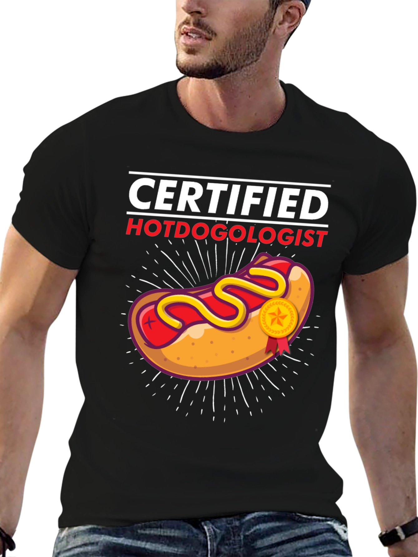 Certified Hotdogologist Black Graphic T-Shirt