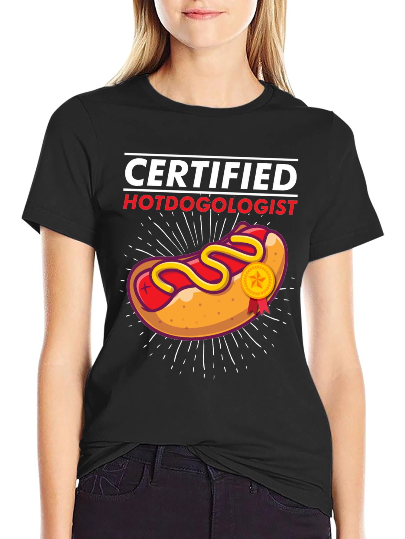 Certified Hotdogologist Black Graphic T-Shirt