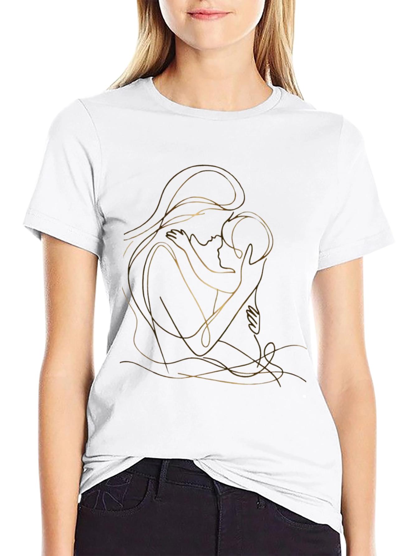 Elegant Mother & Child Line Art Graphic Tee