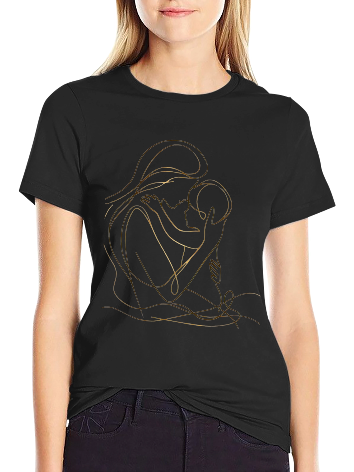 Elegant Mother & Child Line Art Graphic Tee