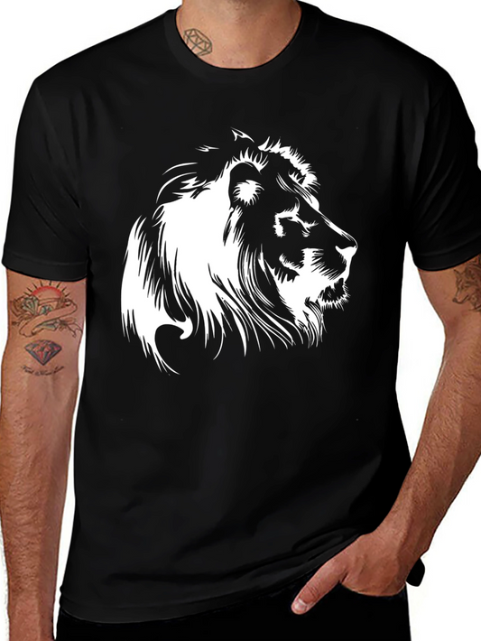 Black Lion Graphic Tee - Bold Animal Print Shirt