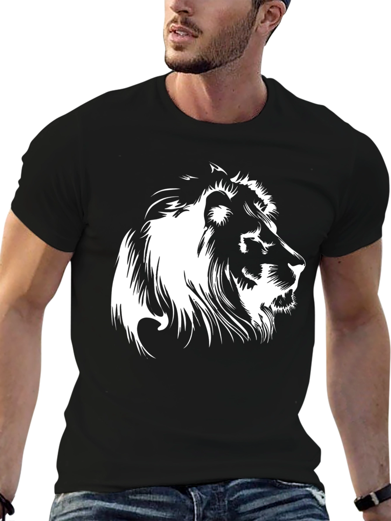 Black Lion Graphic Tee - Bold Animal Print Shirt