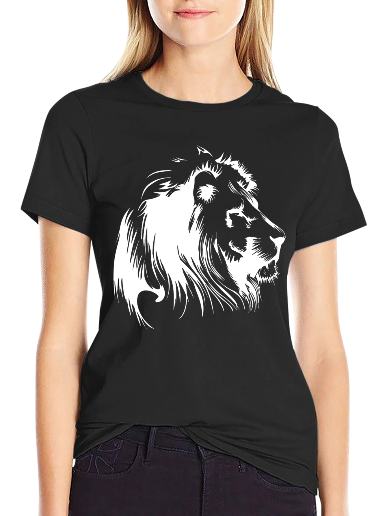 Black Lion Graphic Tee - Bold Animal Print Shirt