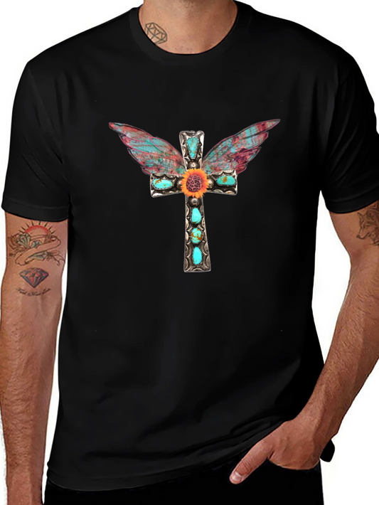 Cross Wings Graphic Tee - Black Cotton Blend Shirt