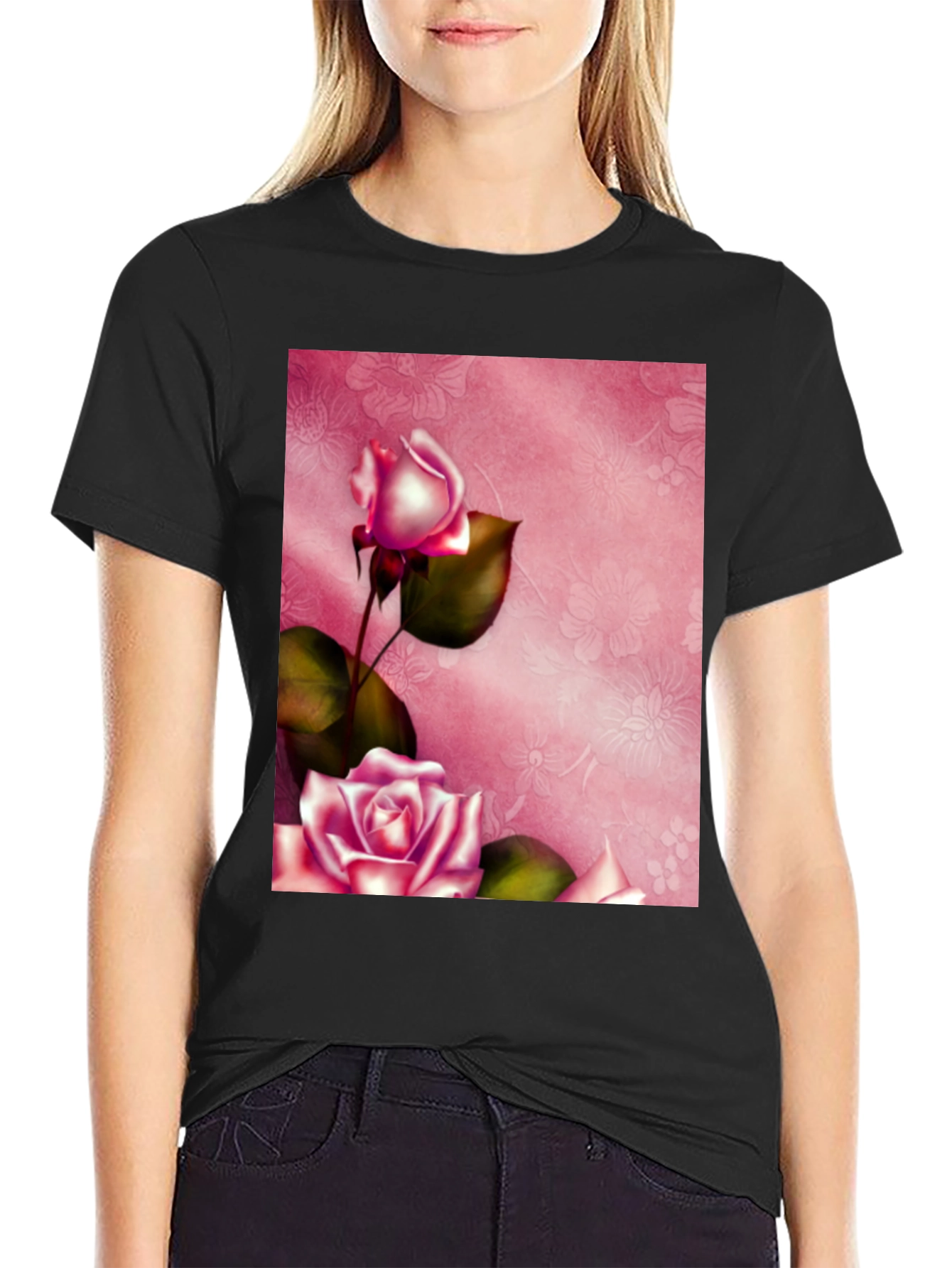 Floral Roses Graphic Tee - Stylish Blossom Design