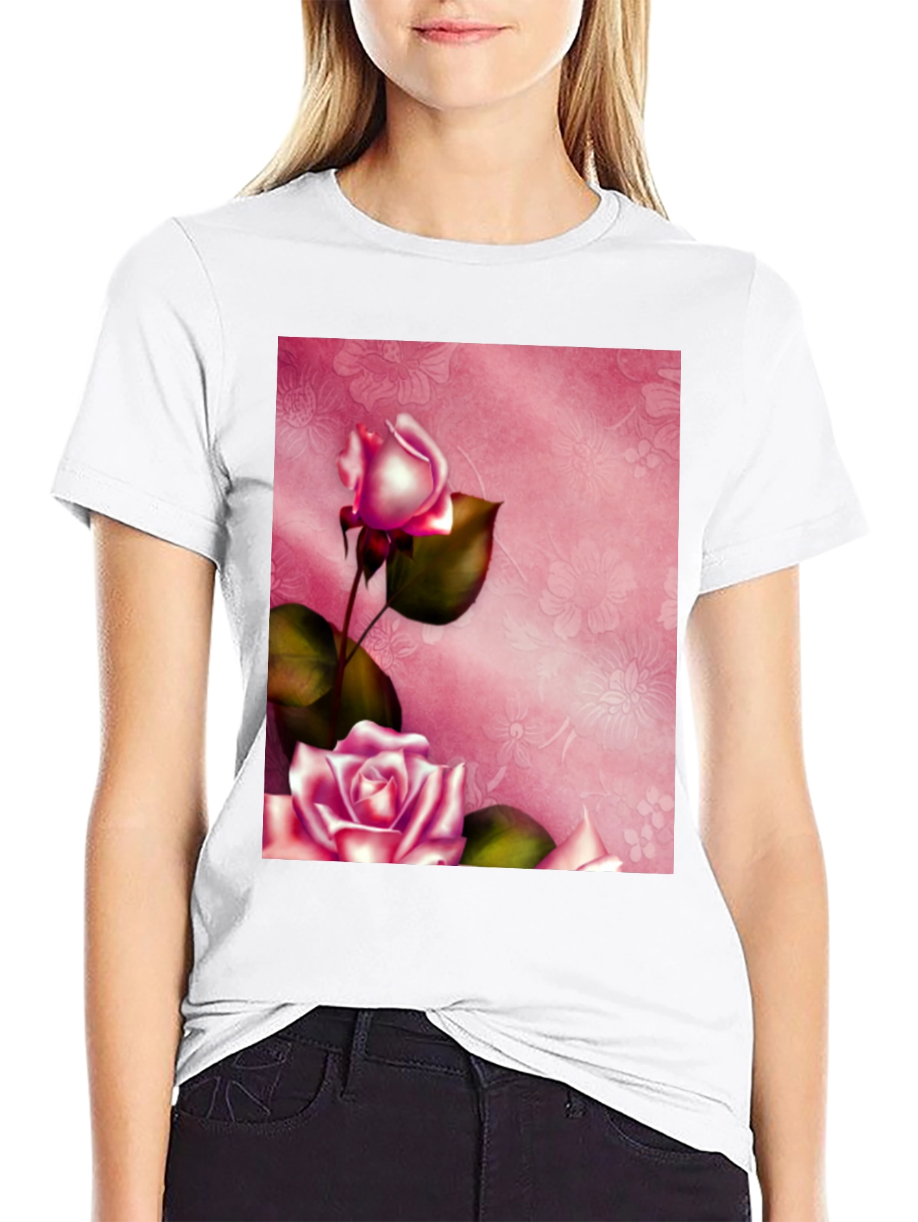 Floral Roses Graphic Tee - Stylish Blossom Design