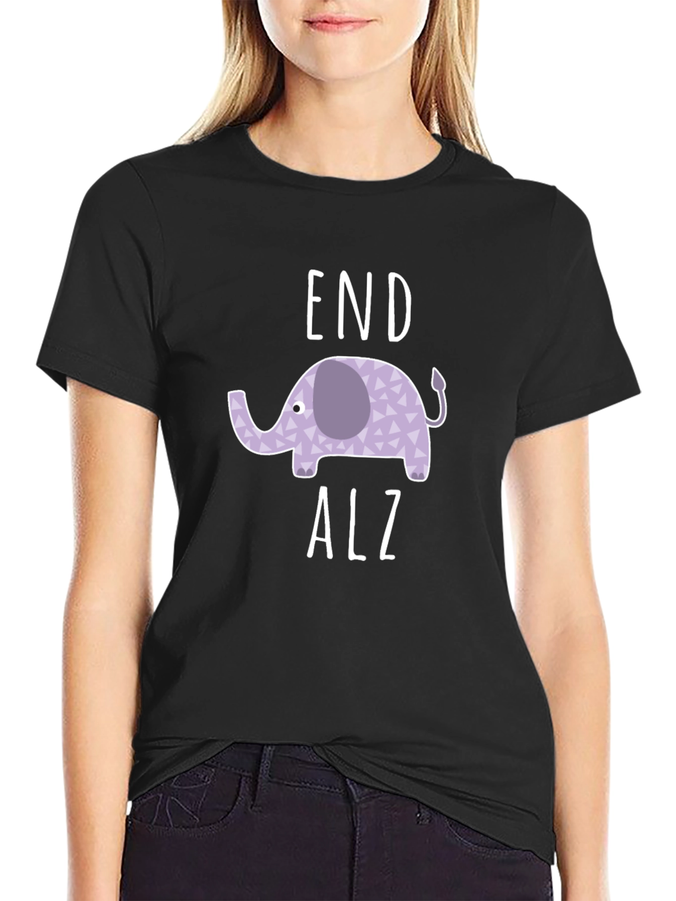 End Alz Elephant T-Shirt - Black