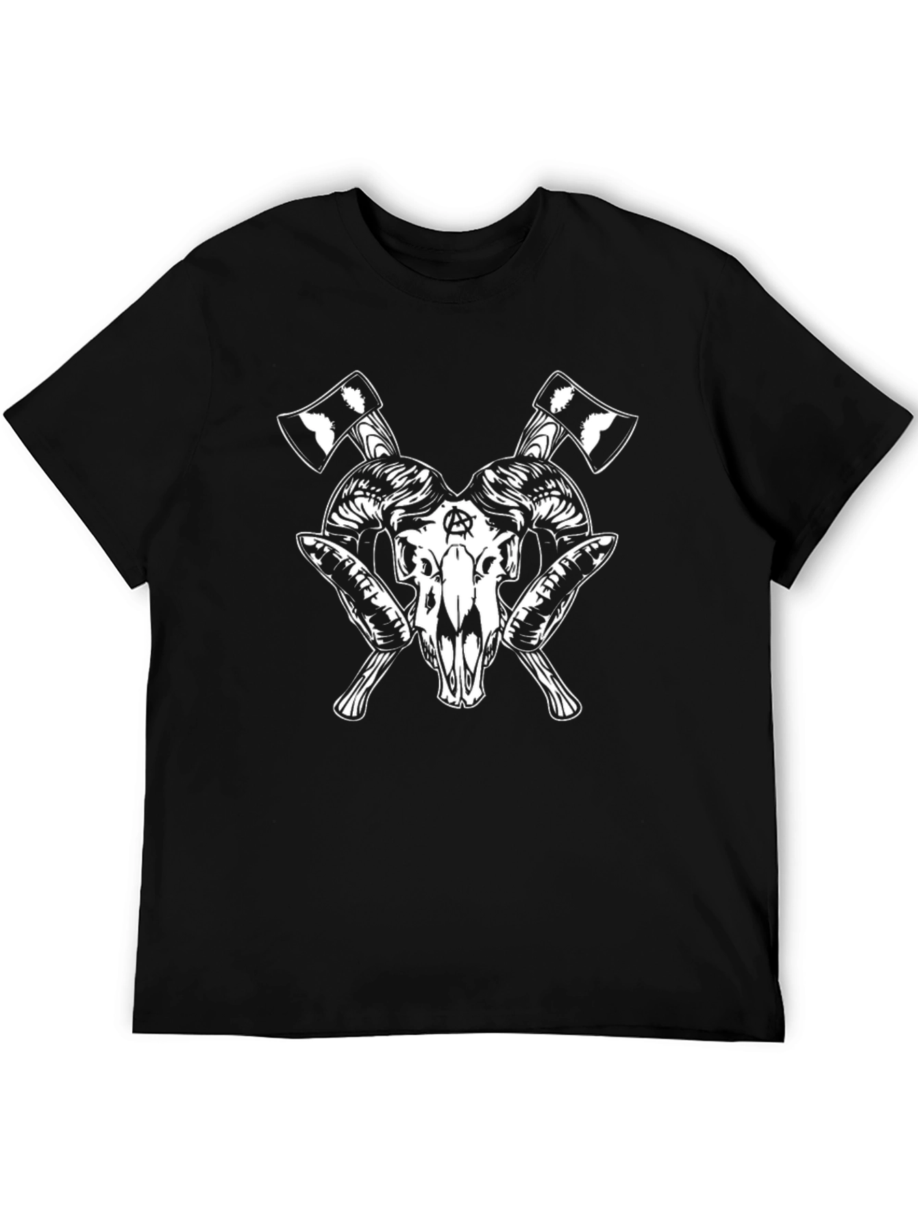 Black T-Shirt with Skull & Axe Design