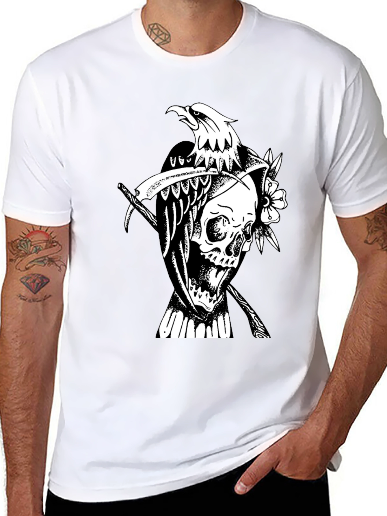 Grim Reaper Eagle Graphic Tee - Black Cotton T-Shirt
