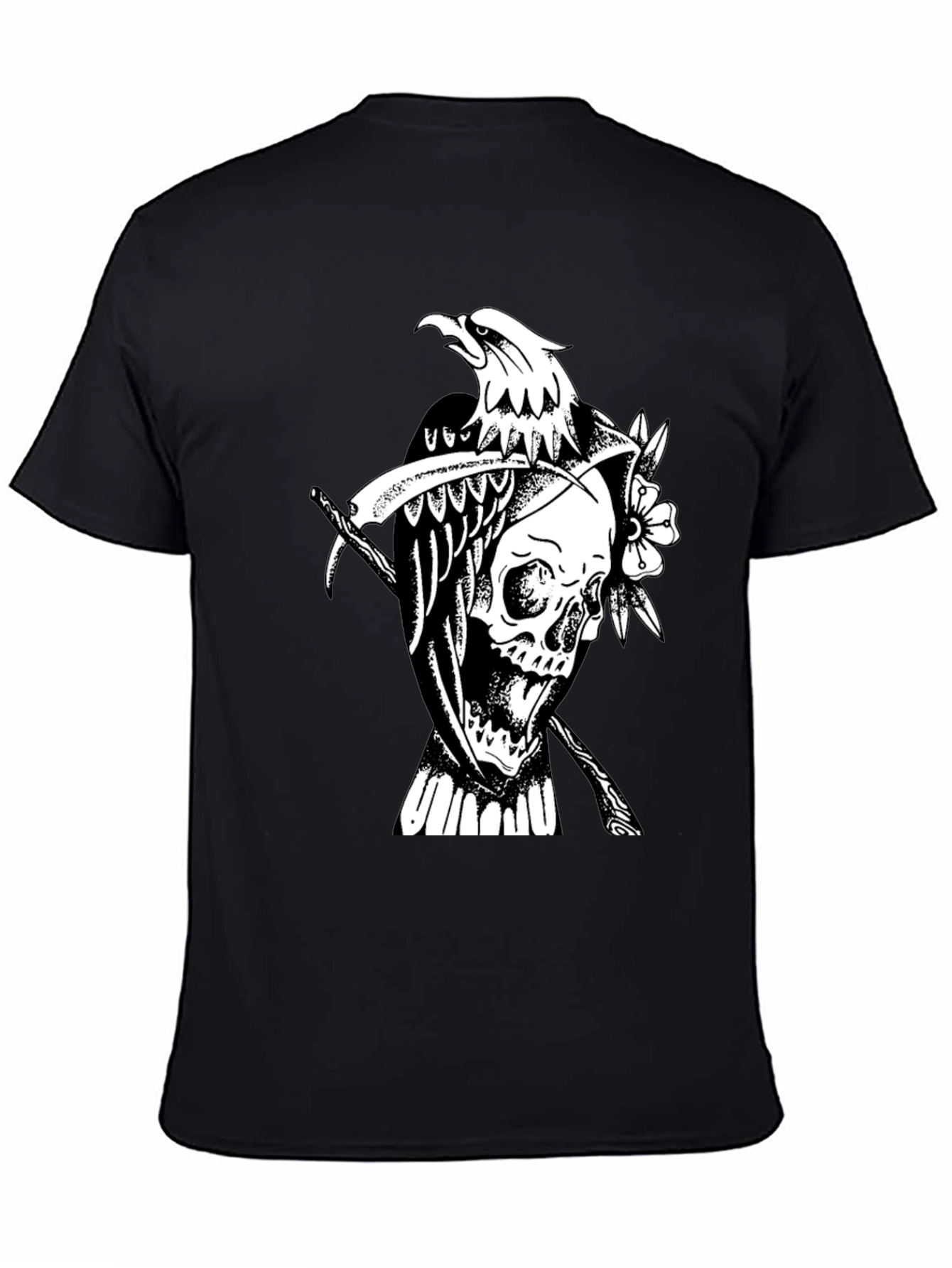 Grim Reaper Eagle Graphic Tee - Black Cotton T-Shirt