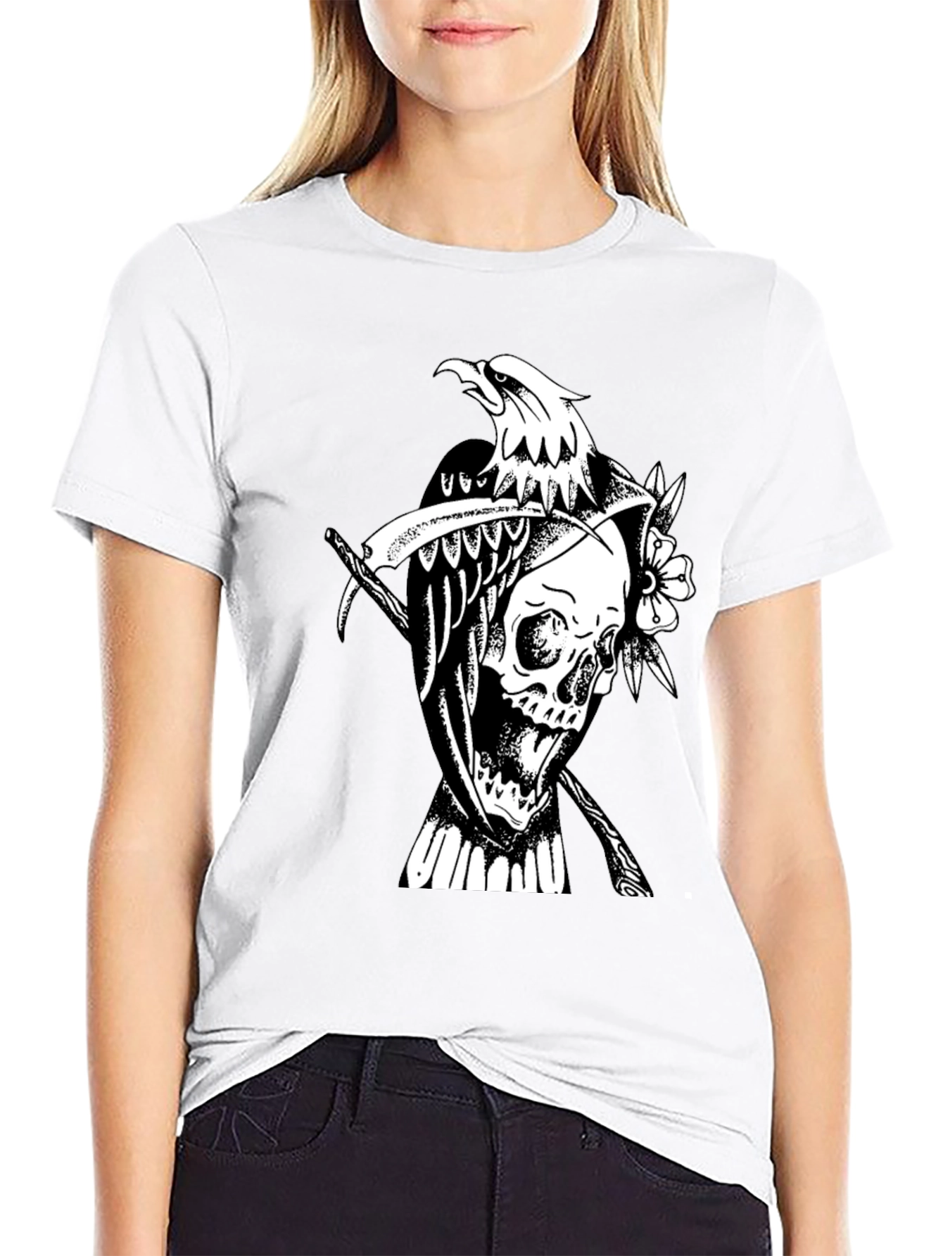 Grim Reaper Eagle Graphic Tee - Black Cotton T-Shirt