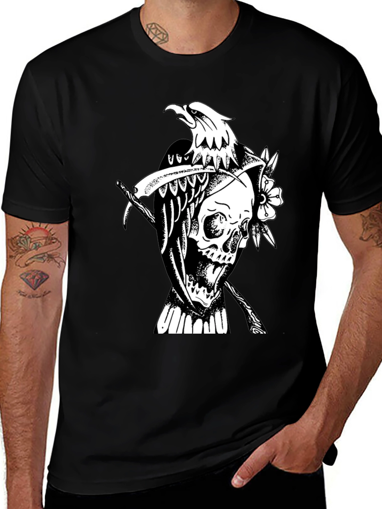 Grim Reaper Eagle Graphic Tee - Black Cotton T-Shirt
