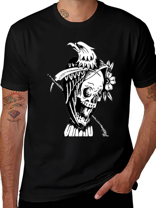Grim Reaper Eagle Graphic Tee - Black Cotton T-Shirt
