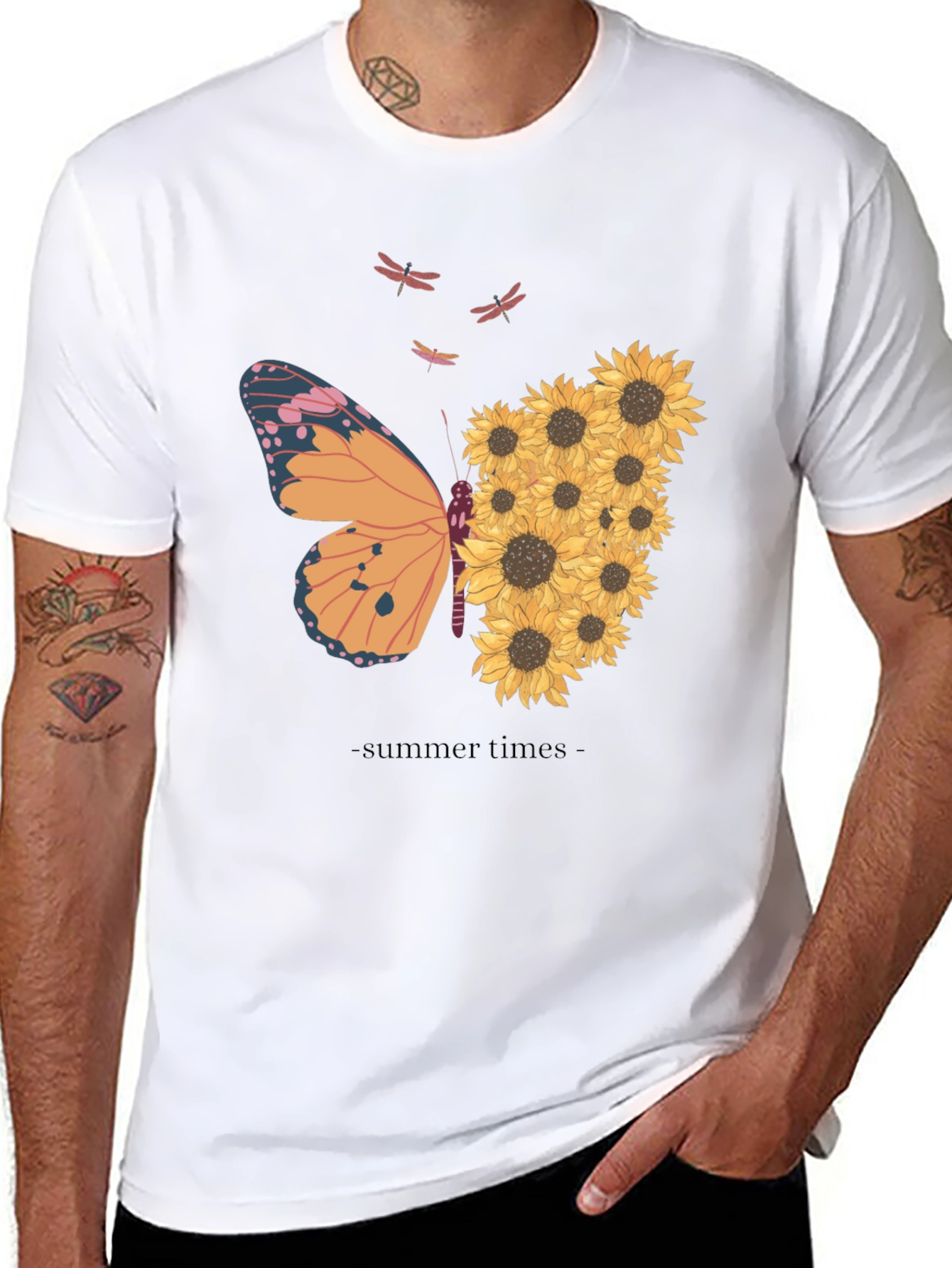 Summer Butterfly Sunflower Graphic T-Shirt