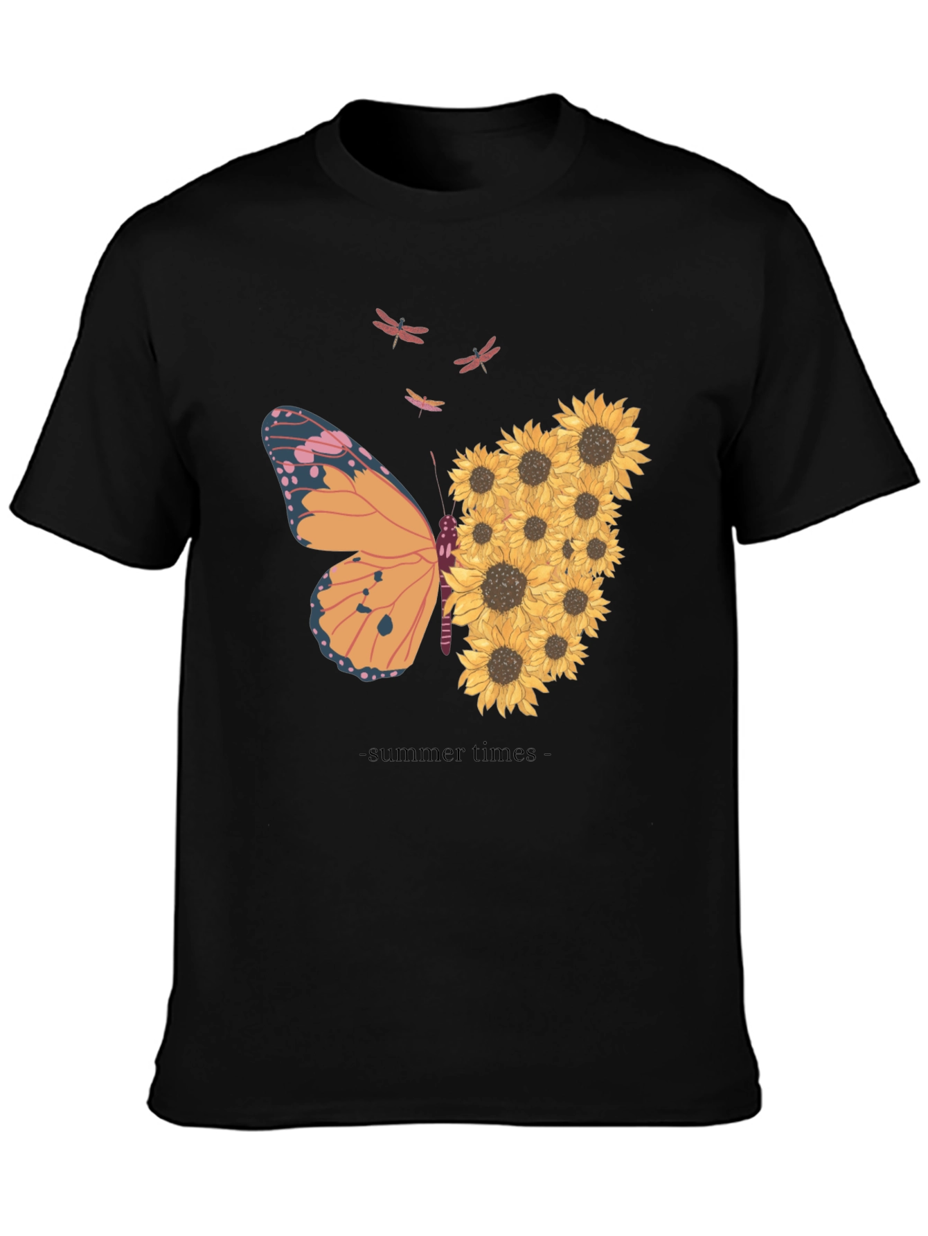 Summer Butterfly Sunflower Graphic T-Shirt