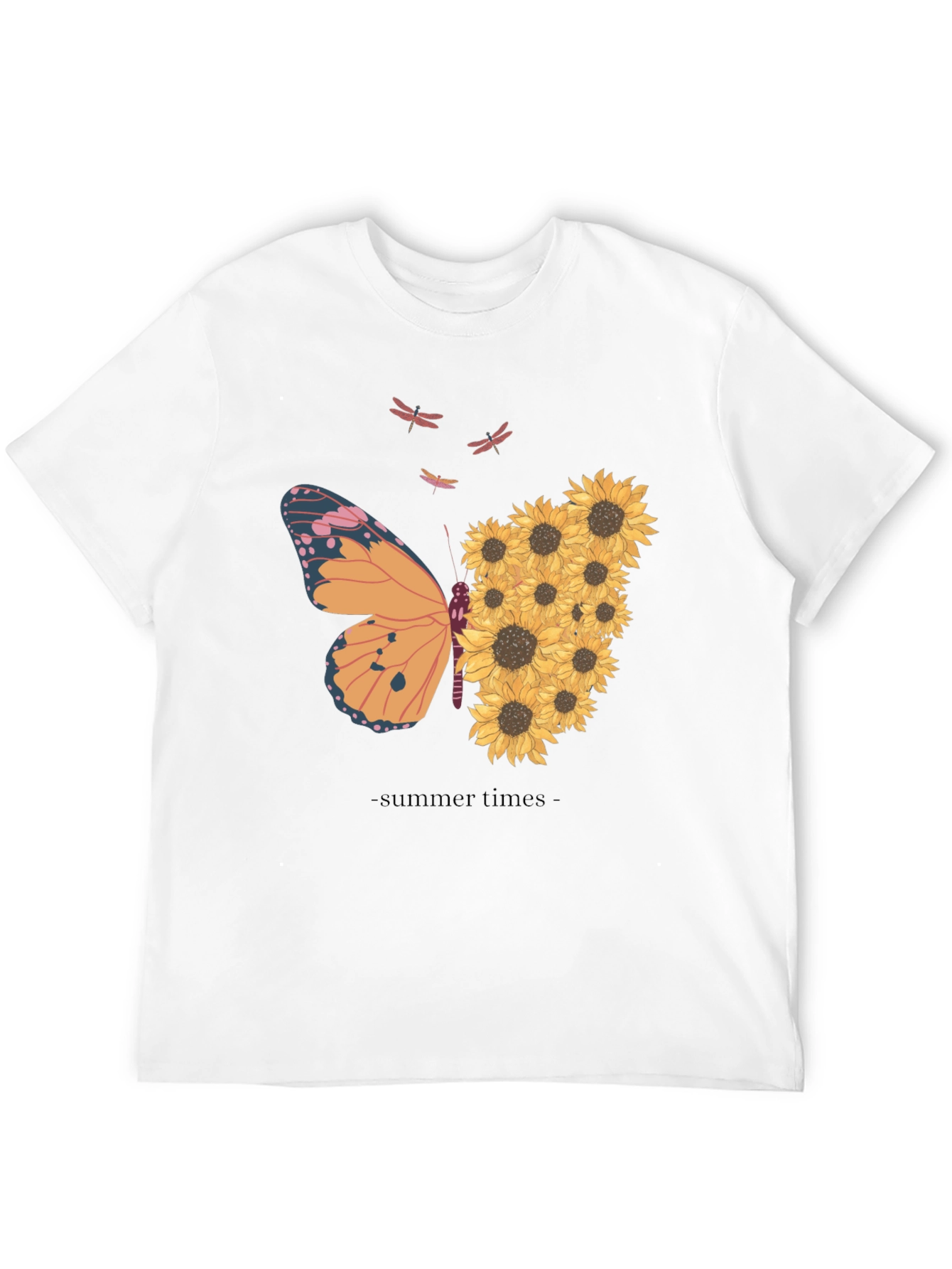Summer Butterfly Sunflower Graphic T-Shirt