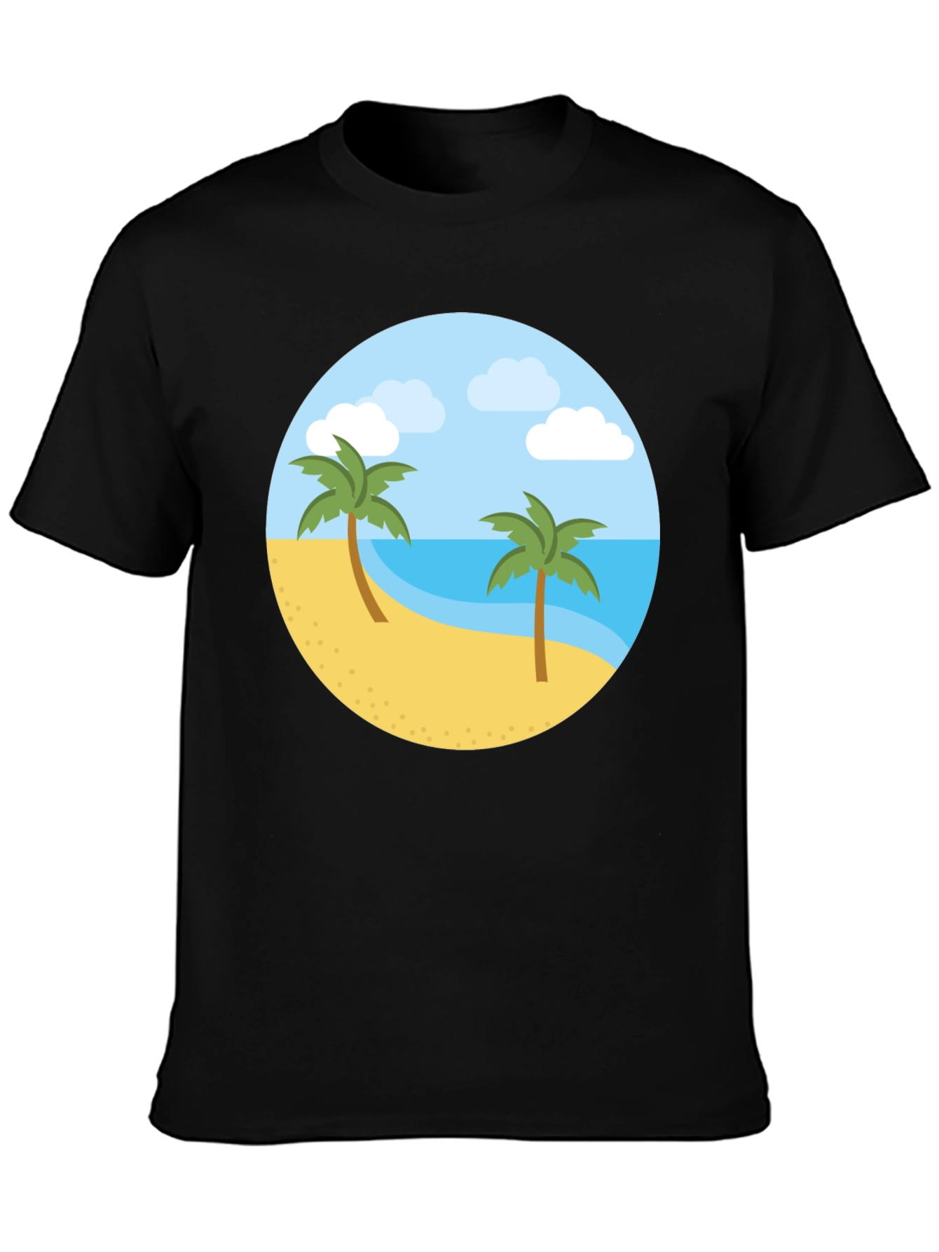 Tropical Island Graphic Tee - Black Cotton T-Shirt